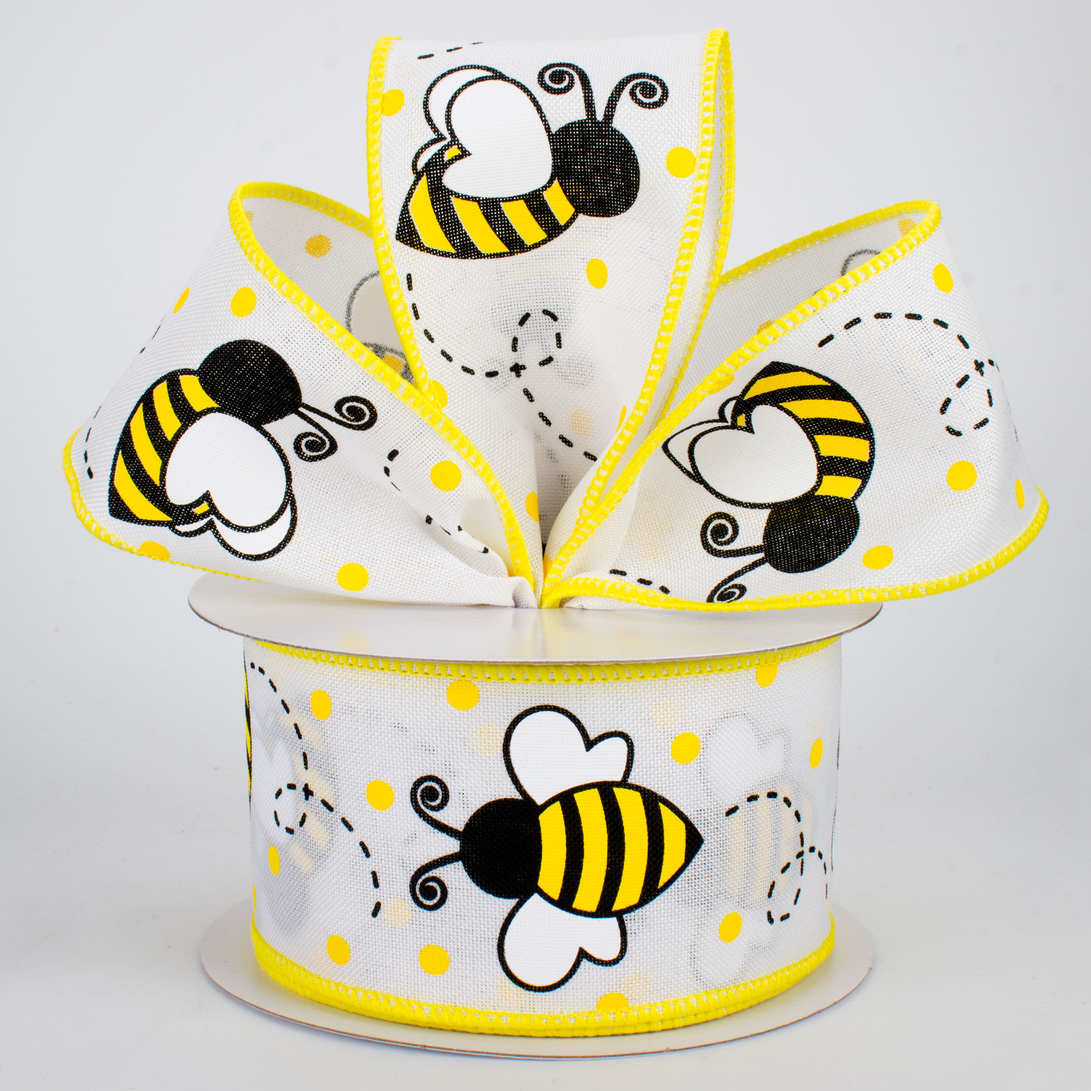 2.5" Bumble Bee & Dot Ribbon: White (10 Yards) Lifestyle Photo