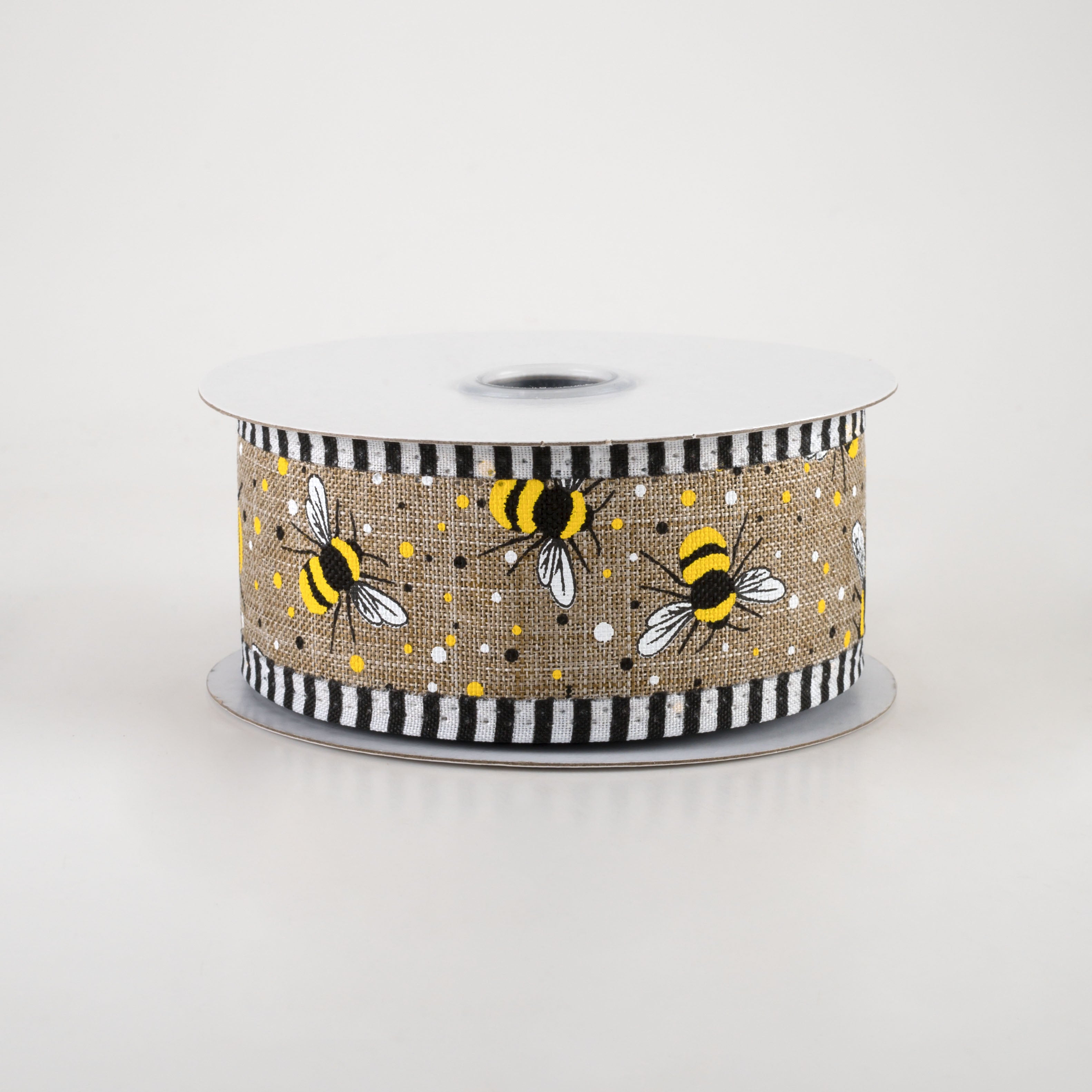 1.5" Bumble Bee Stripe Edge Ribbon: Light Beige (10 Yards)
