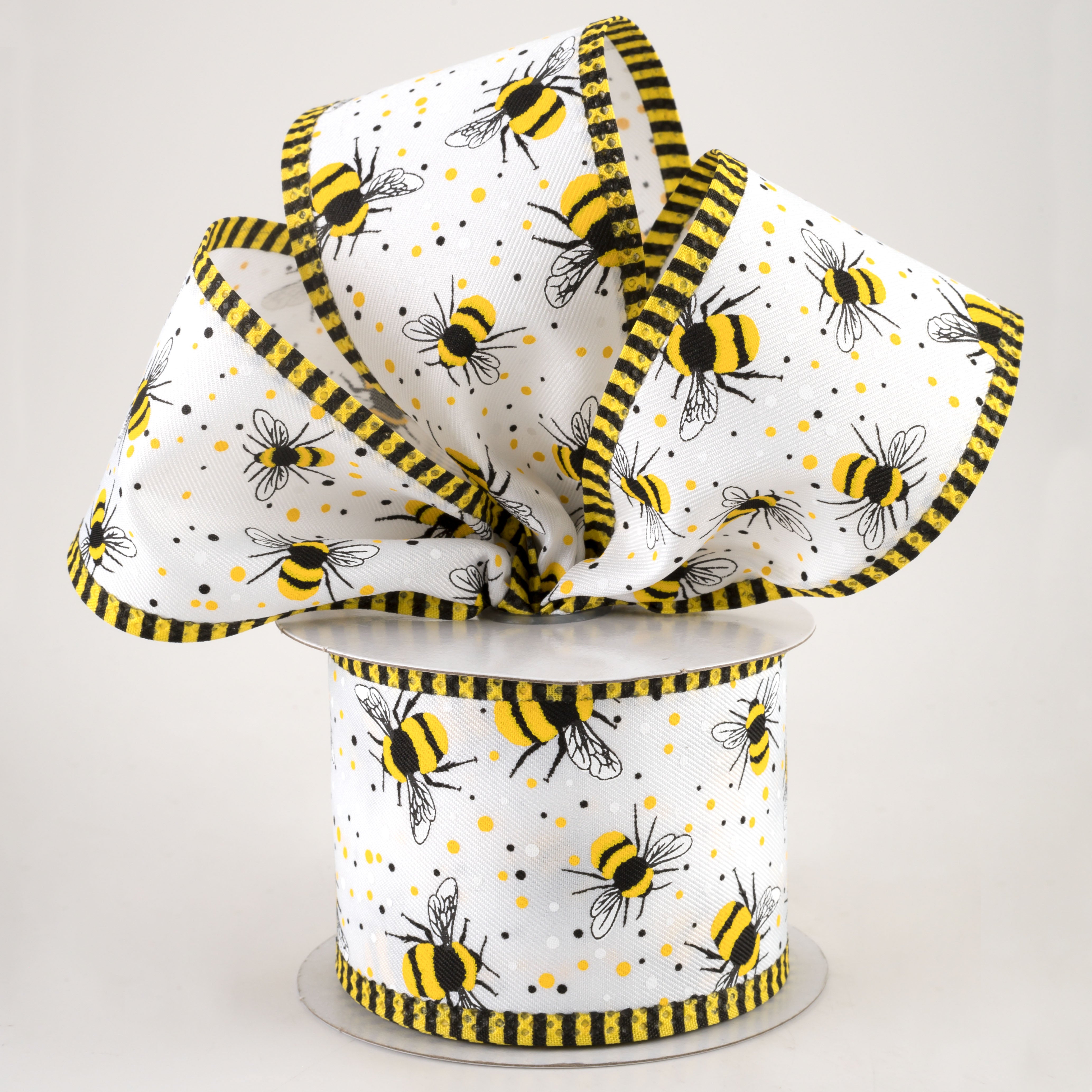 2.5" Bumble Bee Stripe Edge Ribbon: White (10 Yards) Lifestyle Photo