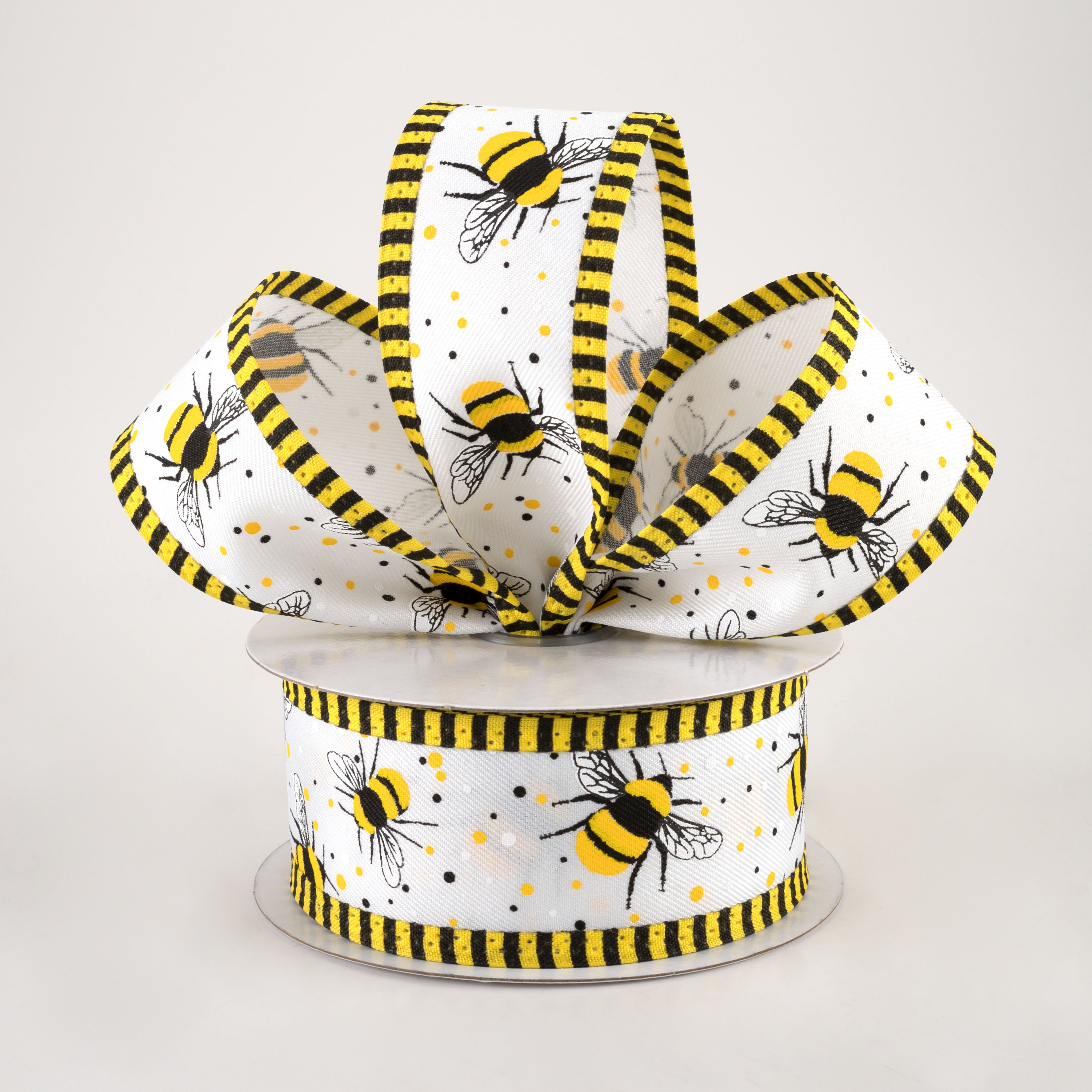 1.5" Bumble Bee Stripe Edge Ribbon: White (10 Yards) Lifestyle Photo