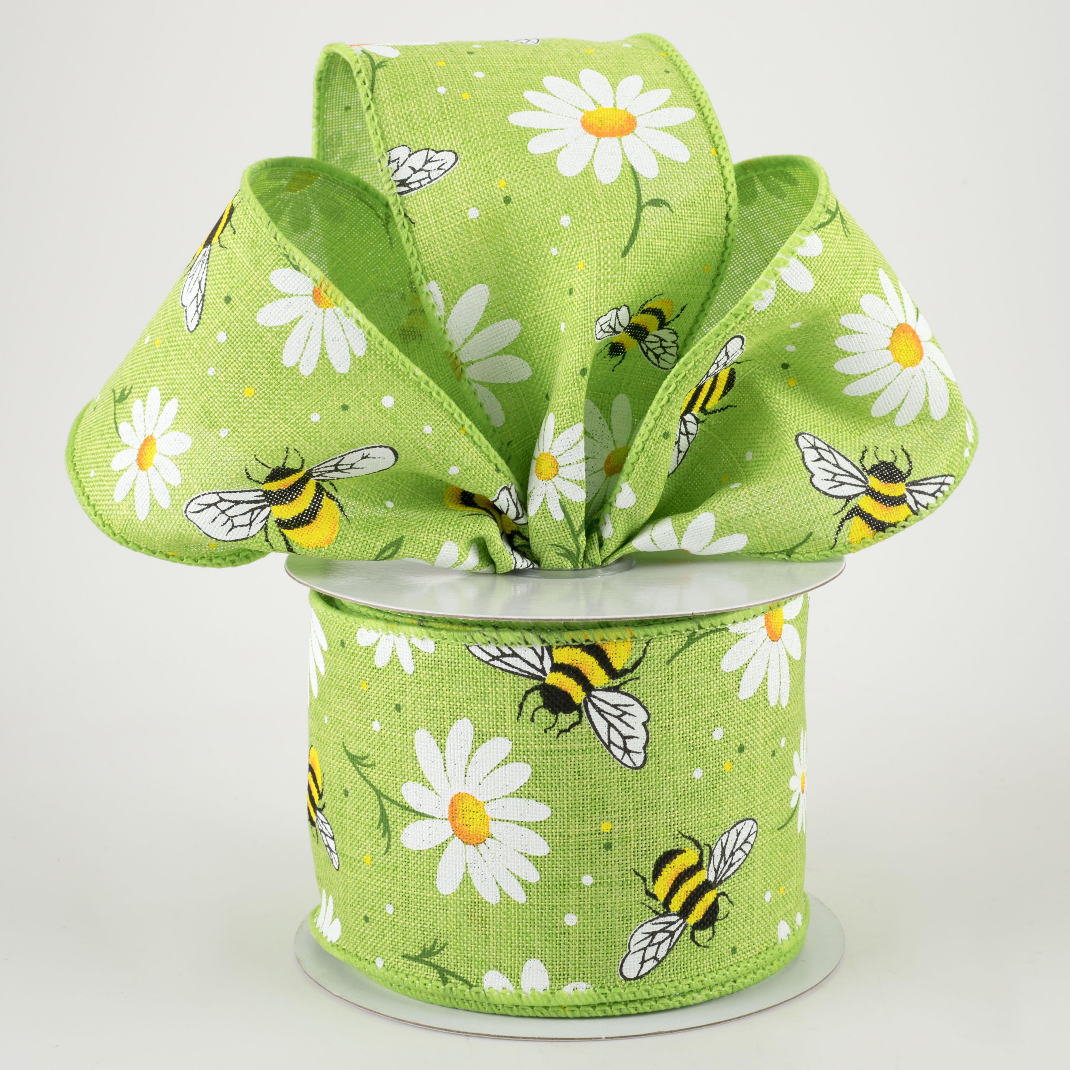 2.5" Bumblebees & Daisies Ribbon: Lime Royal (10 Yards) Lifestyle Photo