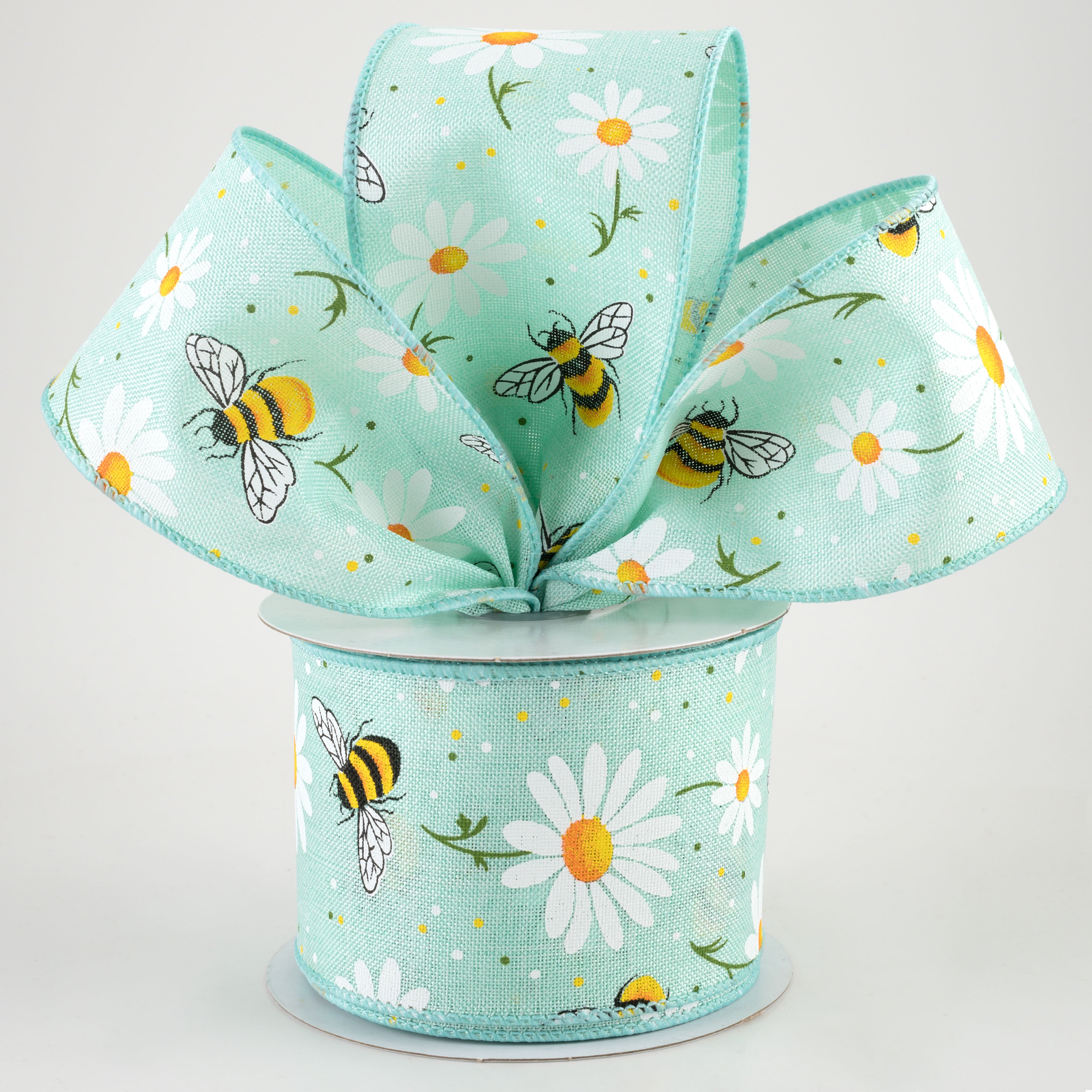 2.5" Bumblebees & Daisies Ribbon: Mint Royal (10 Yards) Lifestyle Photo