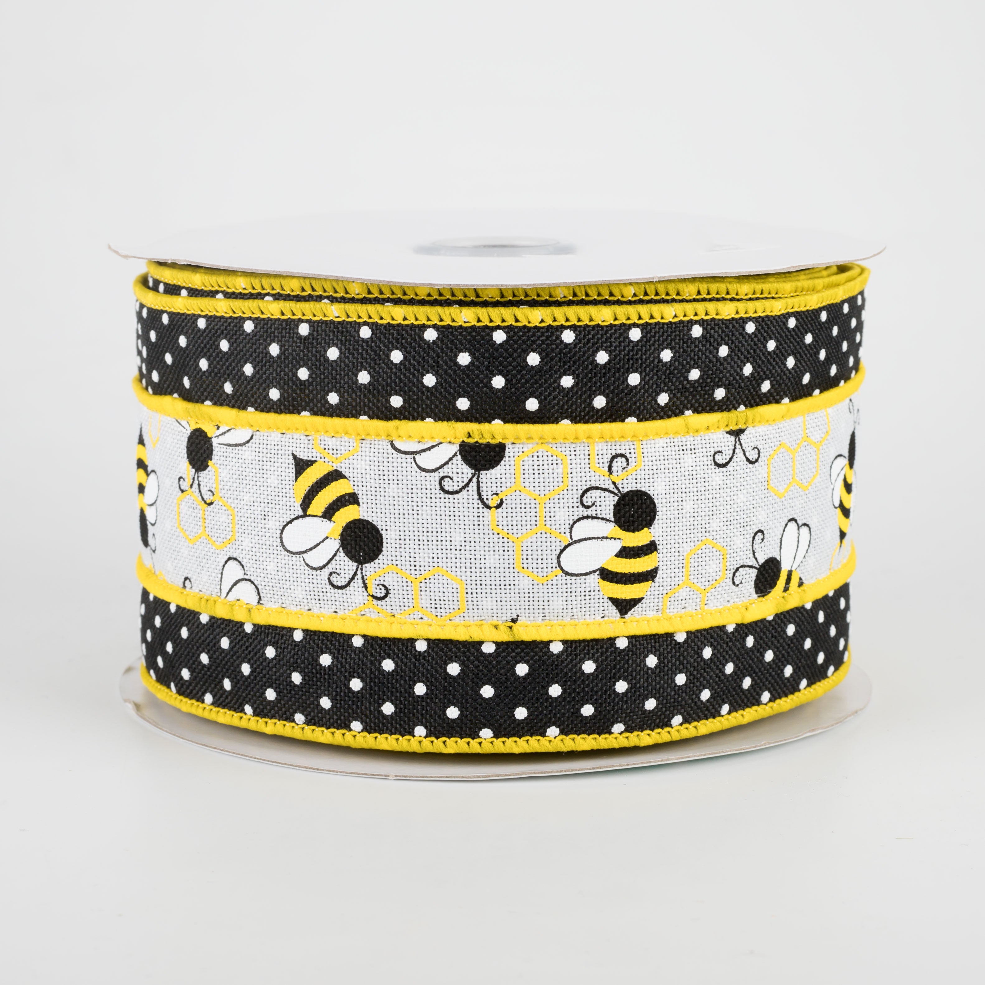 2.5" Bumblebees With Swiss Dot Ribbon: White (10 Yards)