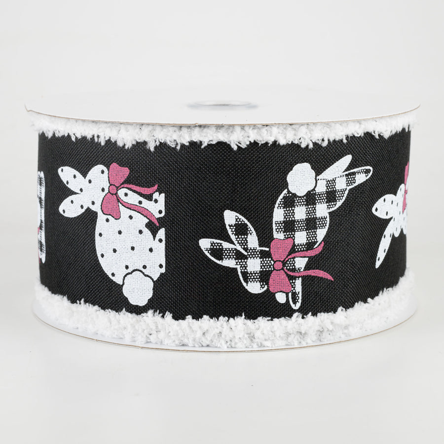 2.5" Bunnies Fuzzy Edge Ribbon: Black (10 Yards)