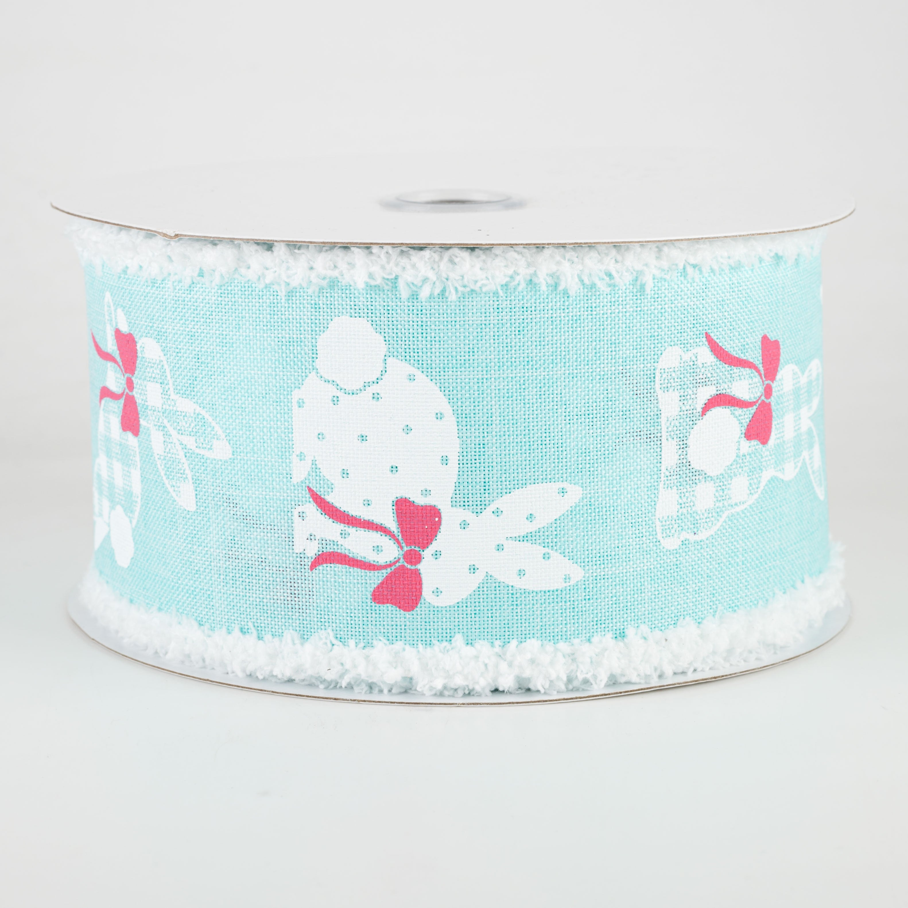 2.5" Bunnies Fuzzy Edge Ribbon: Ice Blue (10 Yards)