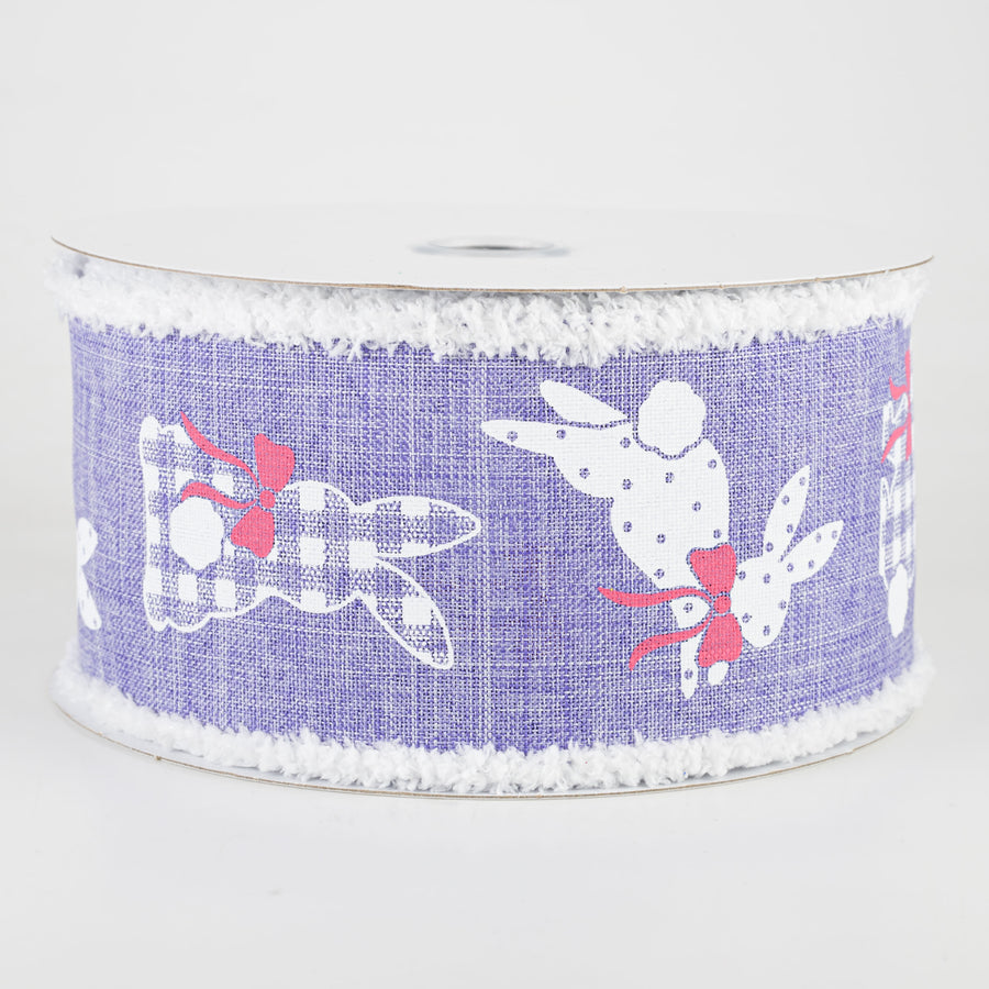 2.5" Bunnies Fuzzy Edge Ribbon: Lavender (10 Yards)