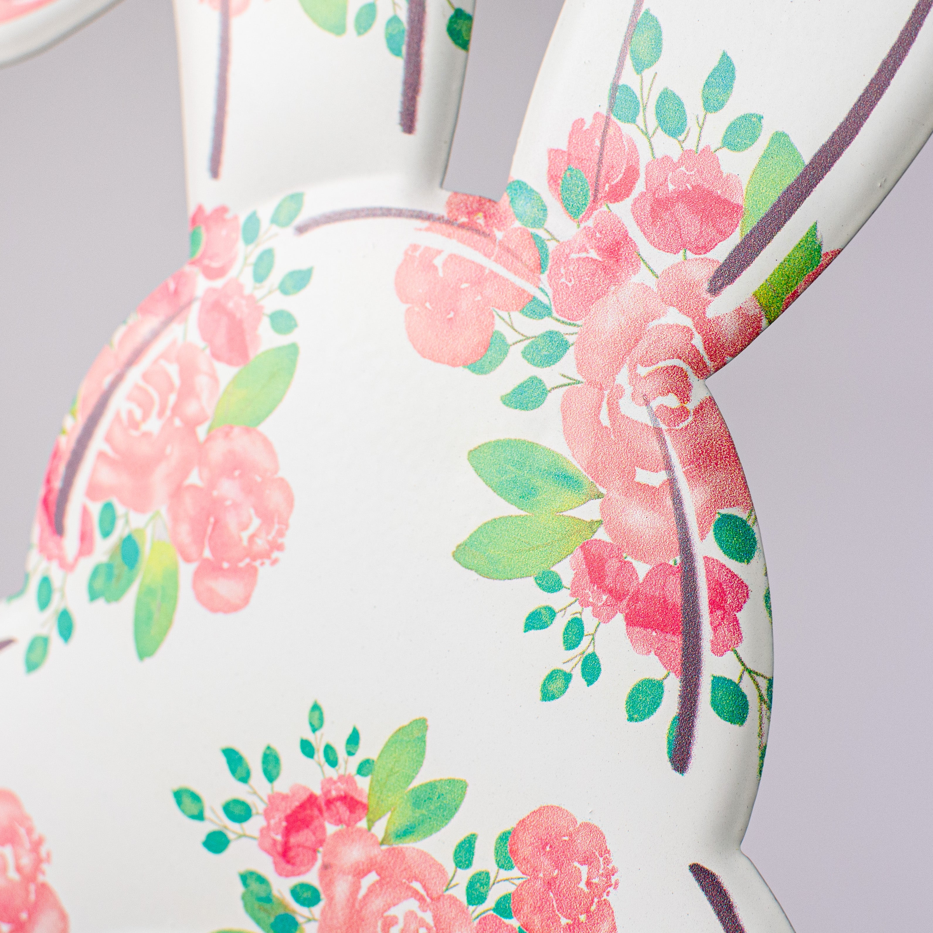 15" Bunny Bottom Embossed Metal Hanger: Pink Floral detail photo 3