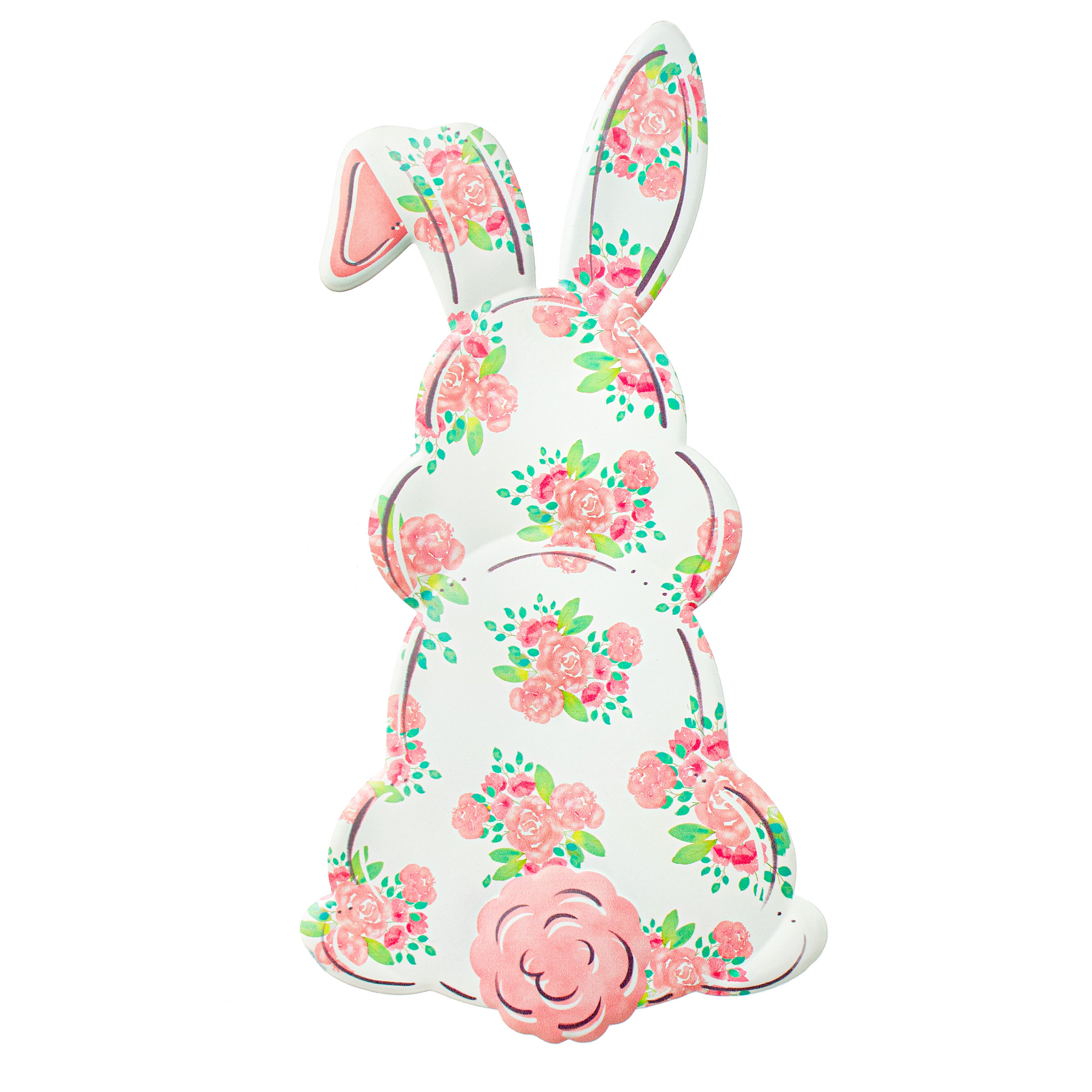 15" Bunny Bottom Embossed Metal Hanger: Pink Floral Item Number: MD1124