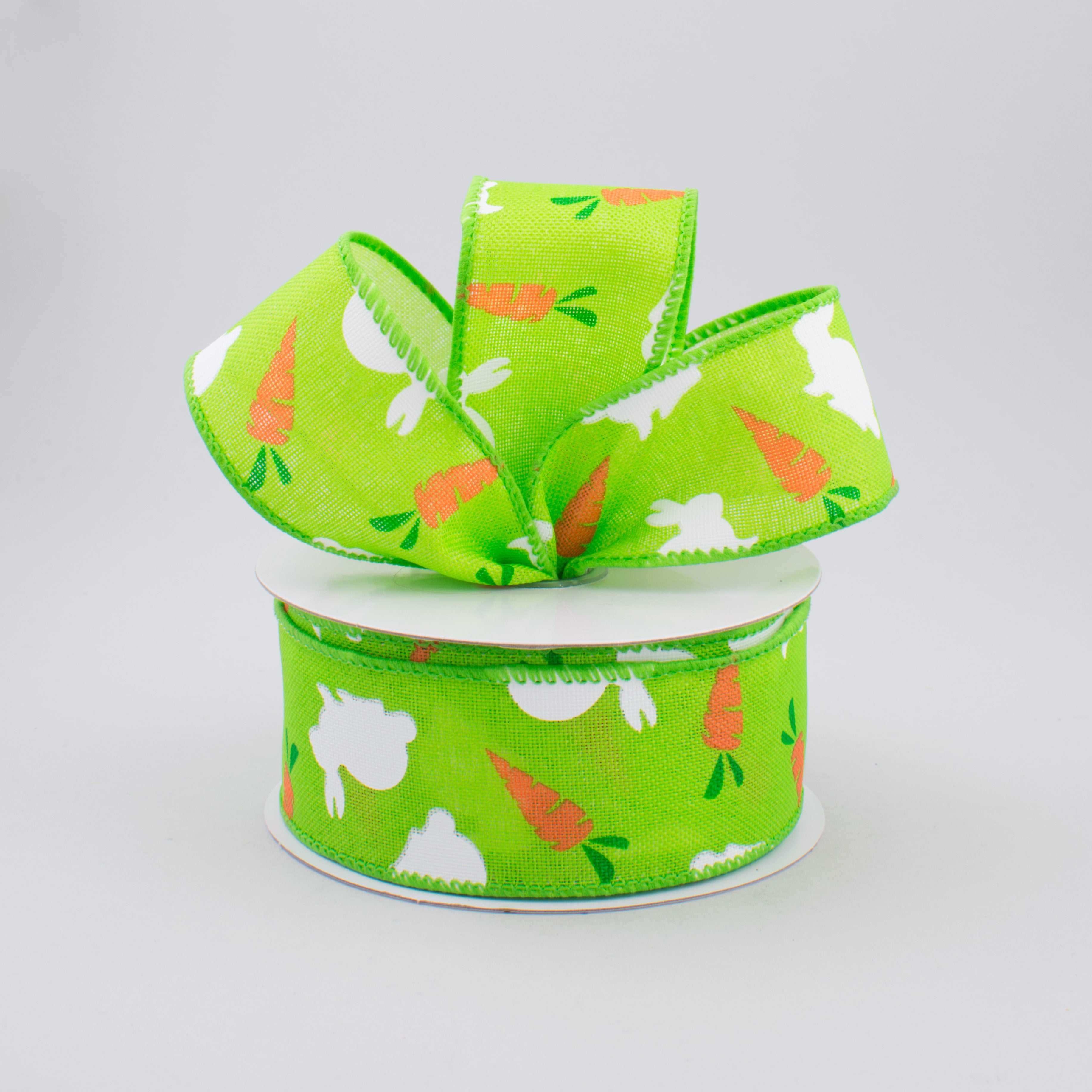 1.5" Bunny & Carrots Woven Ribbon: Lime Green (10 Yards) Lifestyle Photo