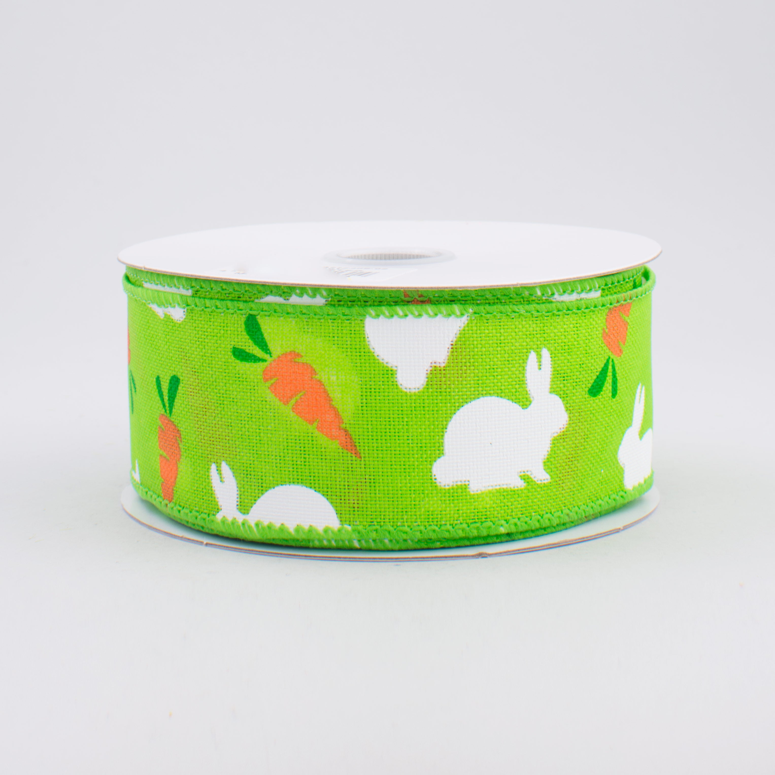 1.5" Bunny & Carrots Woven Ribbon: Lime Green (10 Yards)