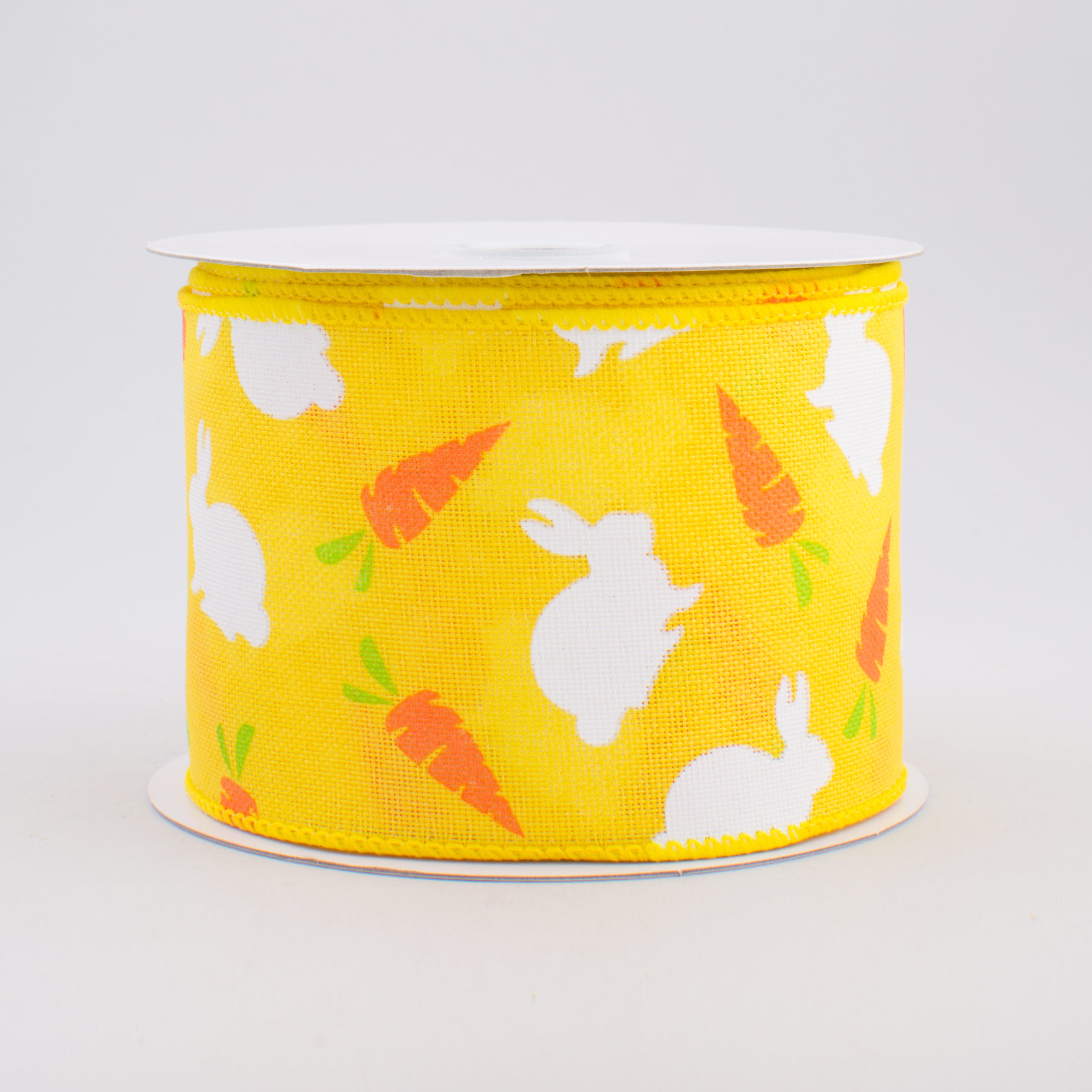 2.5" Bunny & Carrots Woven Ribbon: Yellow (10 Yards)