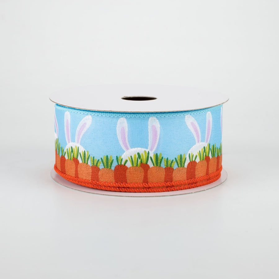 1.5" Bunny Ears & Carrots Ribbon: Blue (10 Yards)
