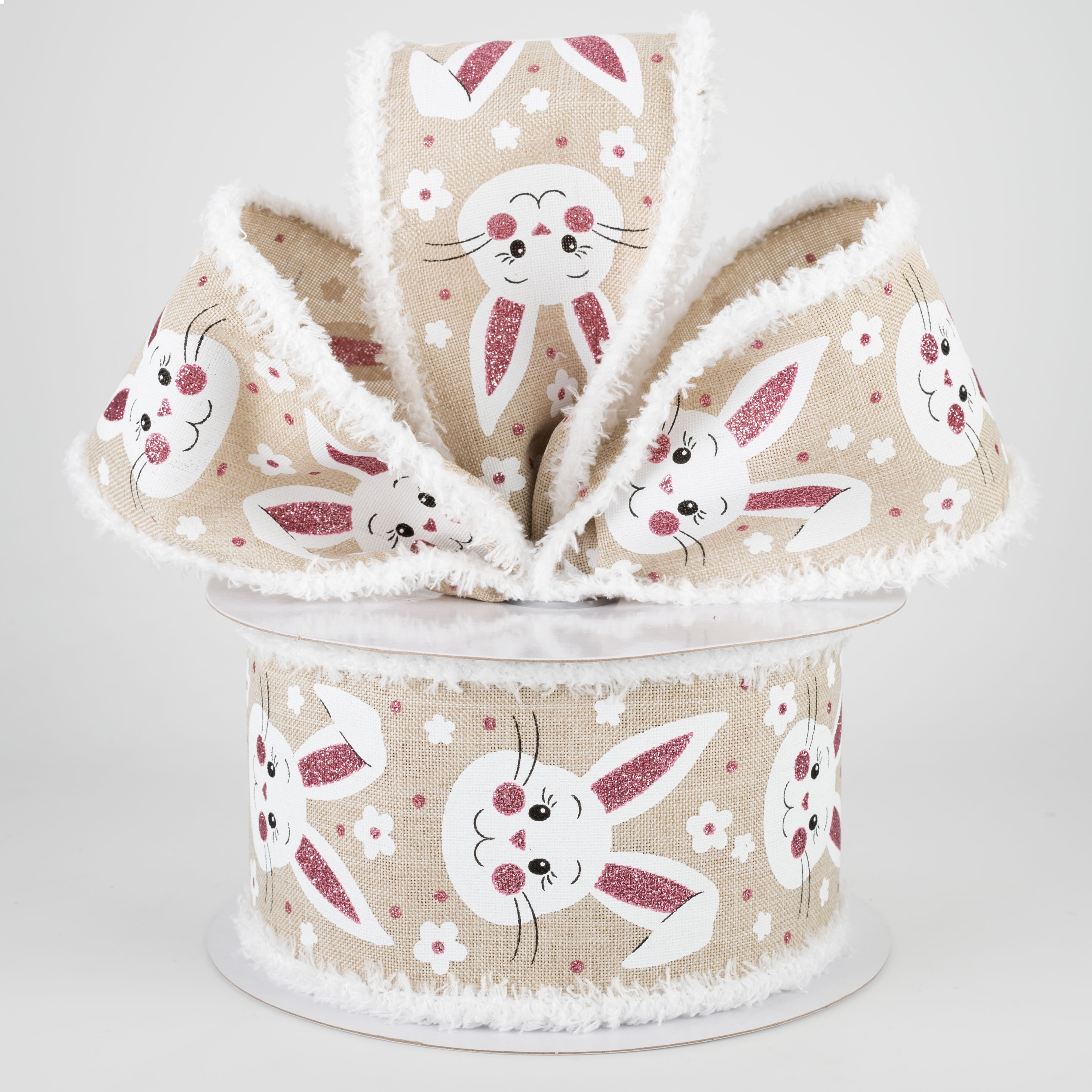 2.5" Bunny Faces Chenille Edge Ribbon: Light Natural (10 Yards) Lifestyle Photo