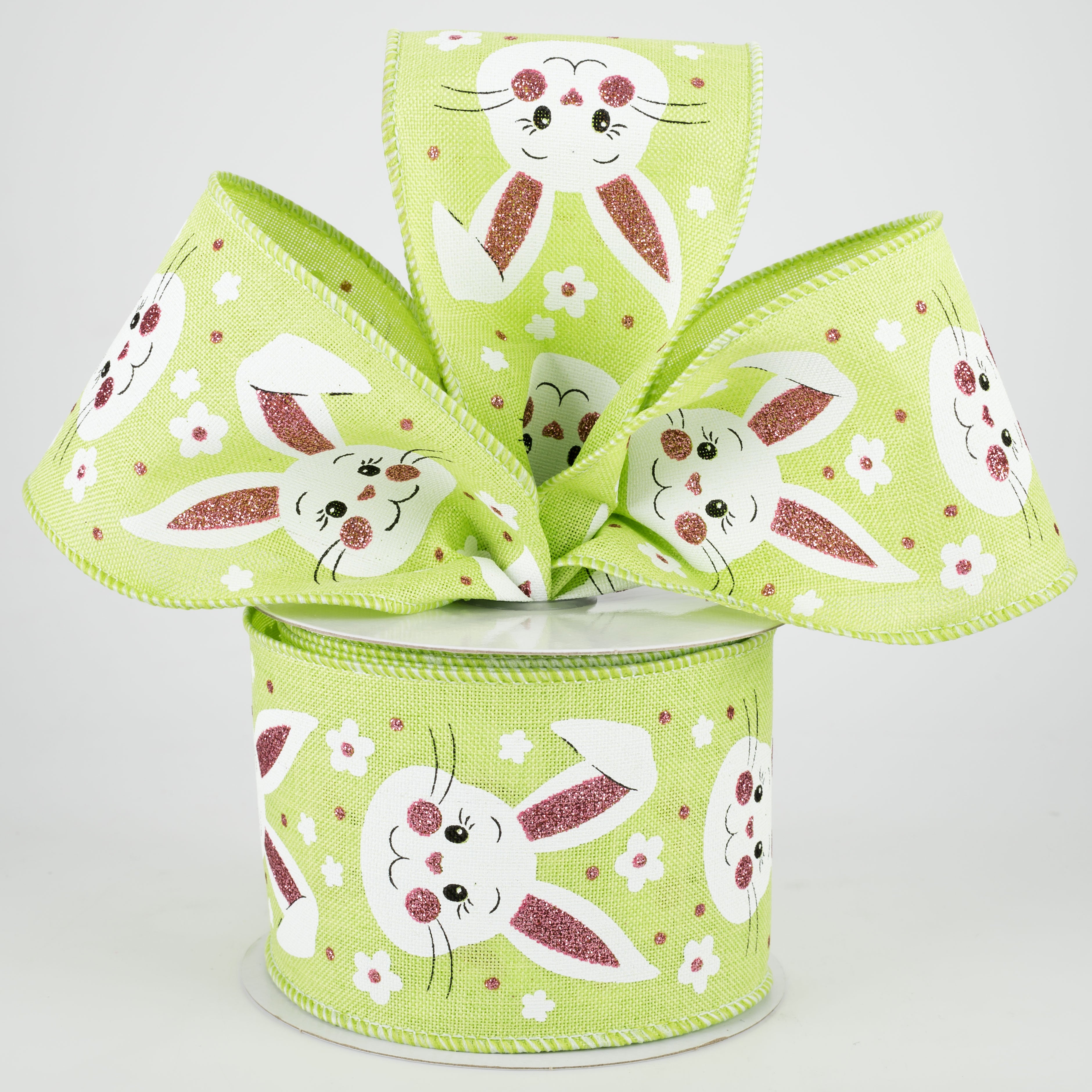 2.5" Bunny Faces Ribbon: Bright Green (10 Yards) Lifestyle Photo