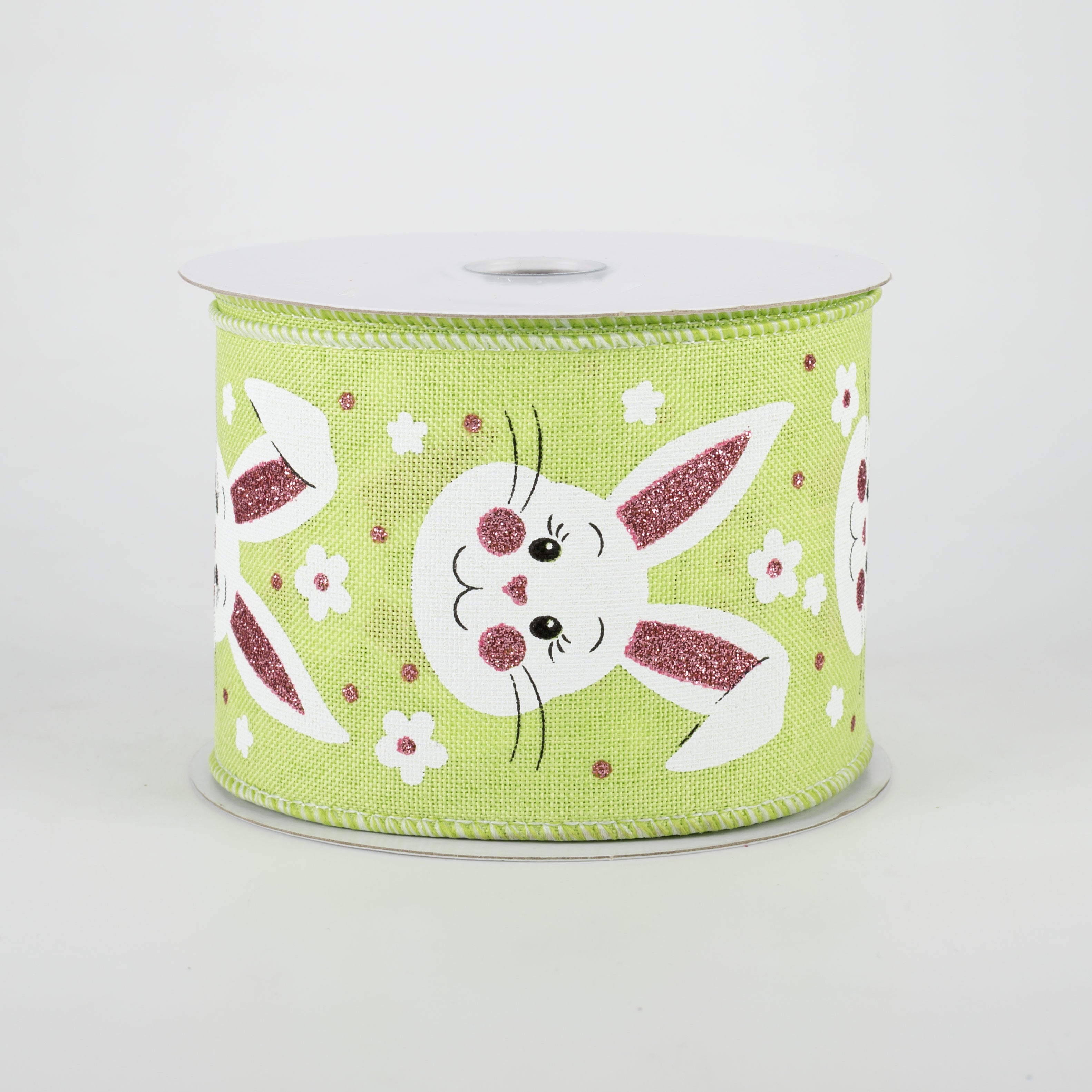 2.5" Bunny Faces Ribbon: Bright Green (10 Yards)