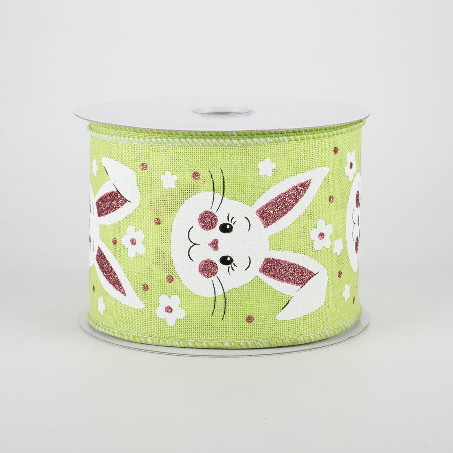 2.5" Bunny Faces Ribbon: Bright Green (10 Yards)
