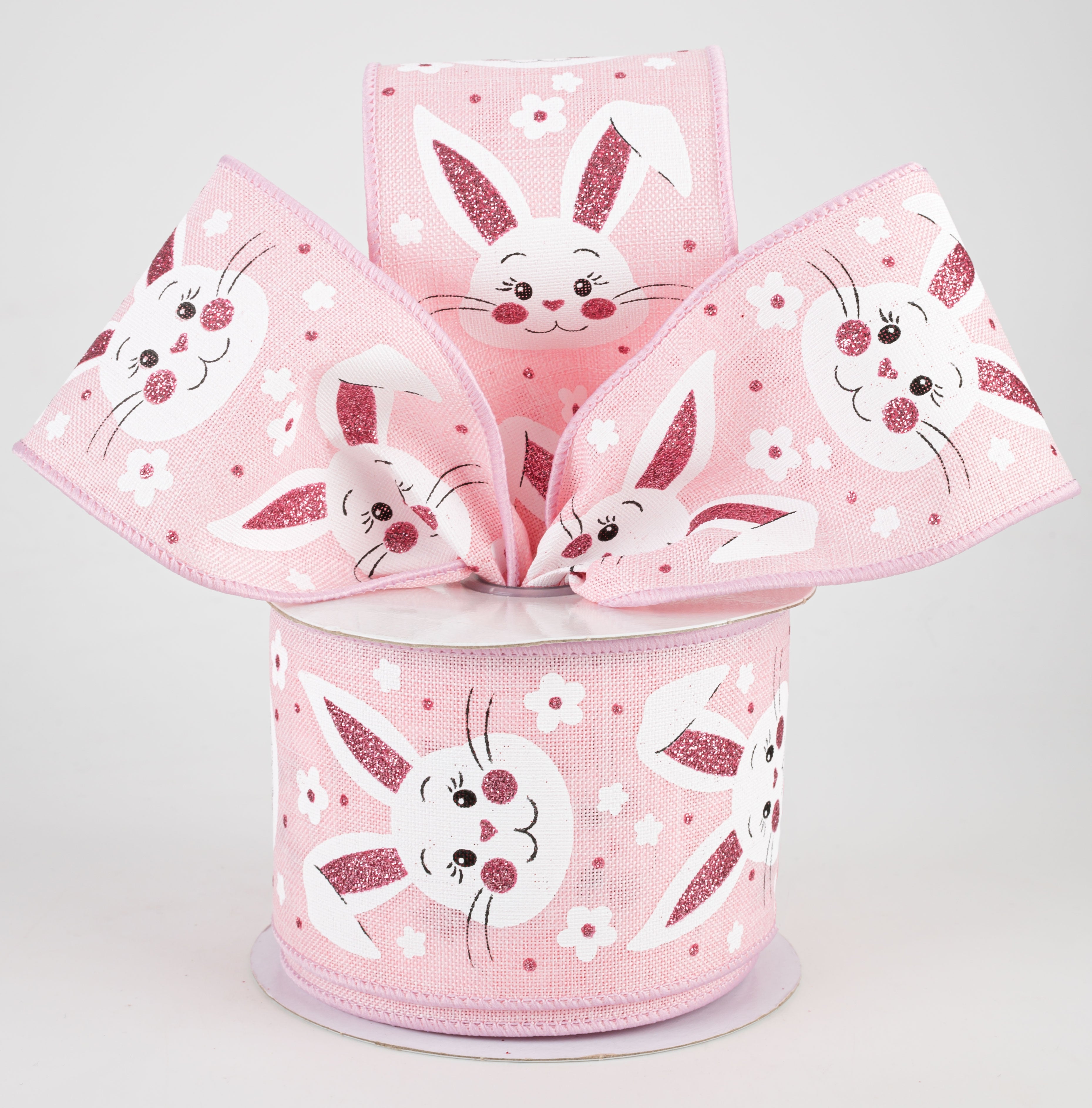 2.5" Bunny Faces Ribbon: Pale Pink (10 Yards) Lifestyle Photo