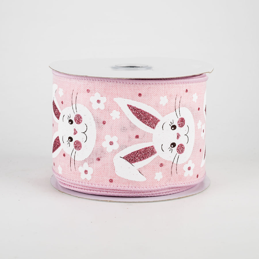 2.5" Bunny Faces Ribbon: Pale Pink (10 Yards)