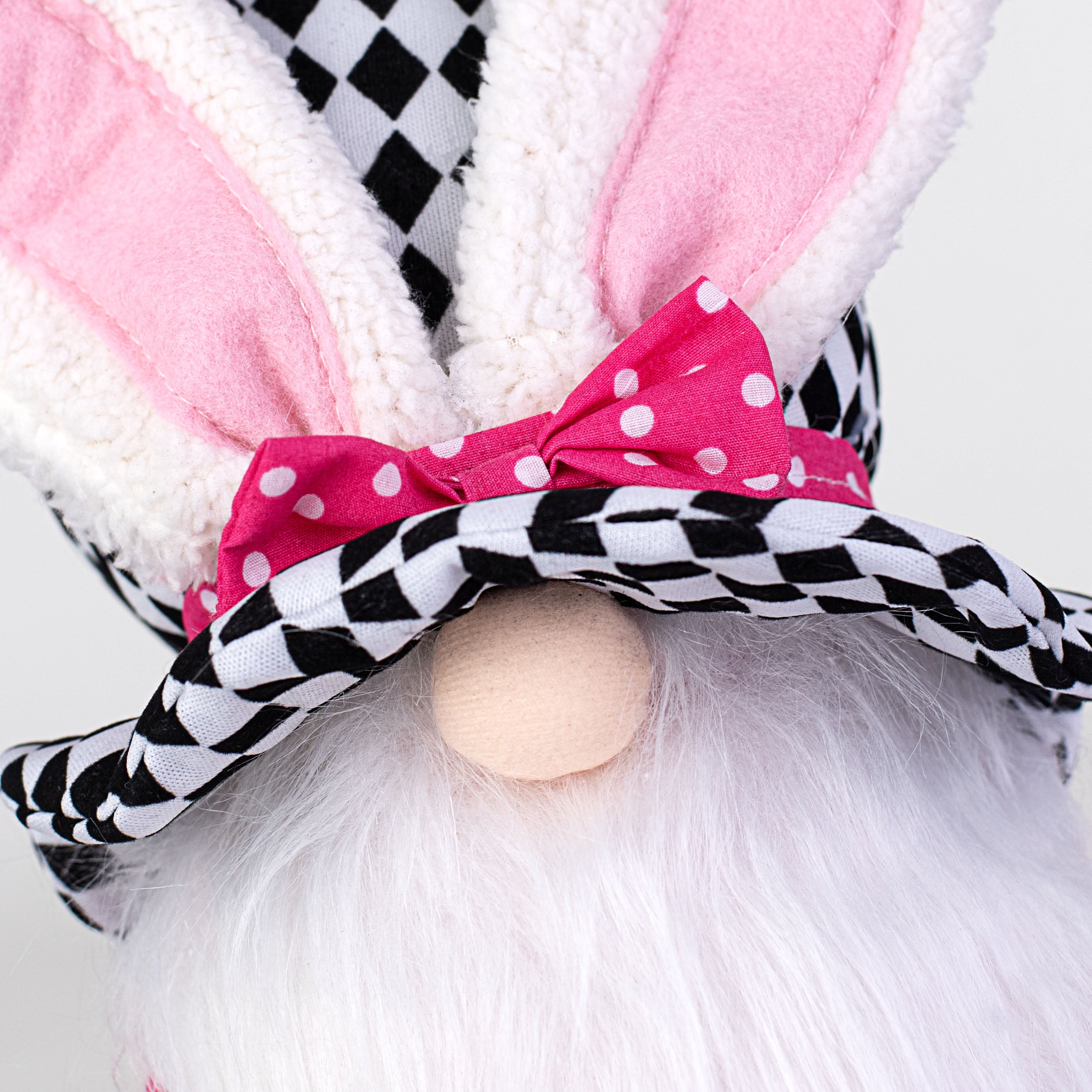 13" Bunny Harlequin Top Hat Gnome: Hot Pink detail photo 3