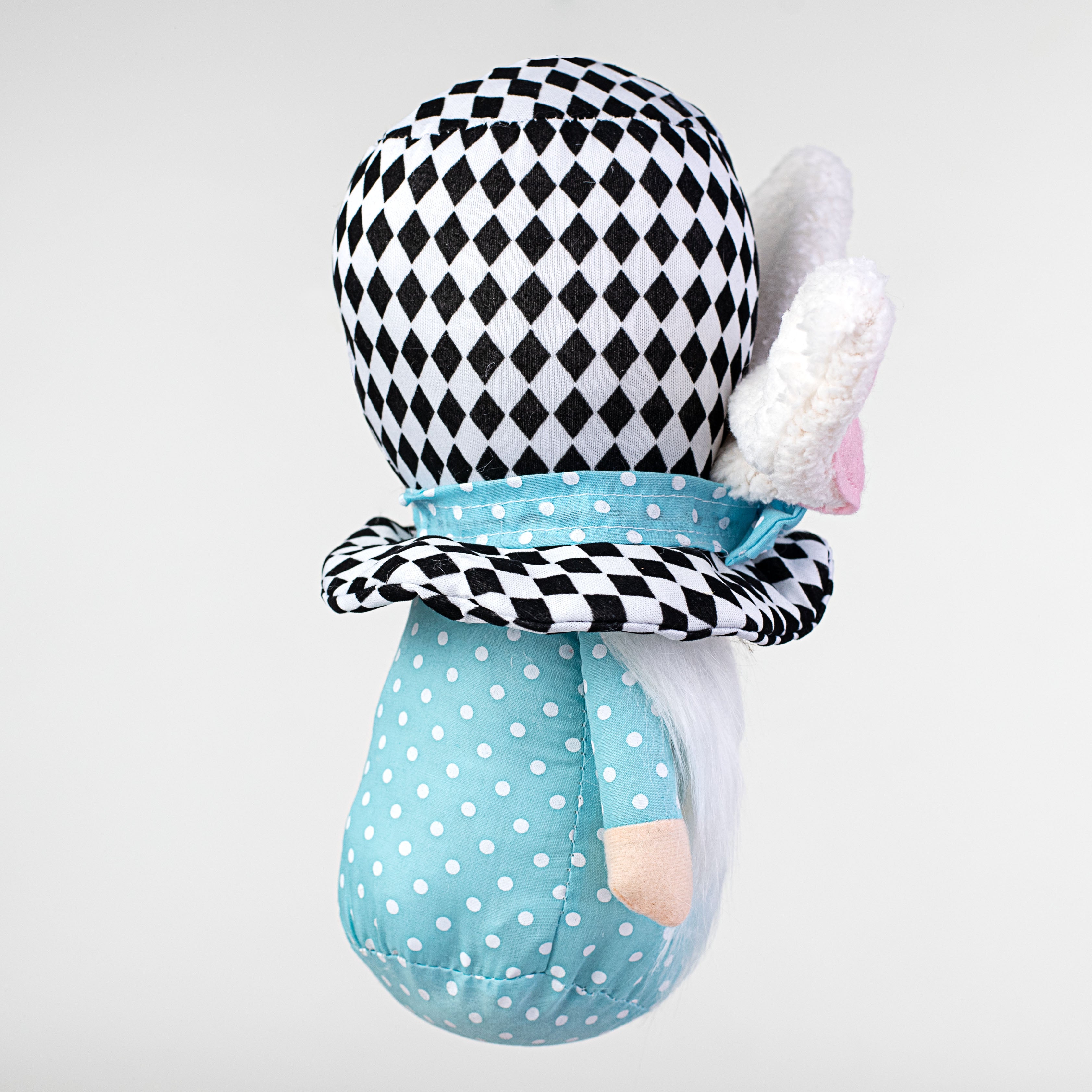 13" Bunny Harlequin Top Hat Gnome: Light Blue detail photo 4