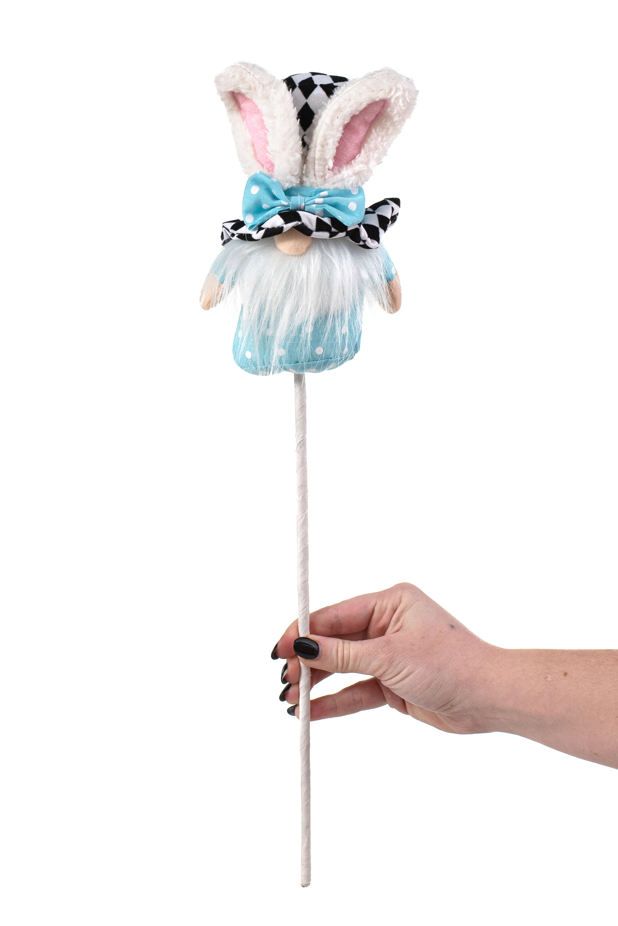 20" Bunny Harlequin Top Hat Gnome Pick: Blue detail photo 3