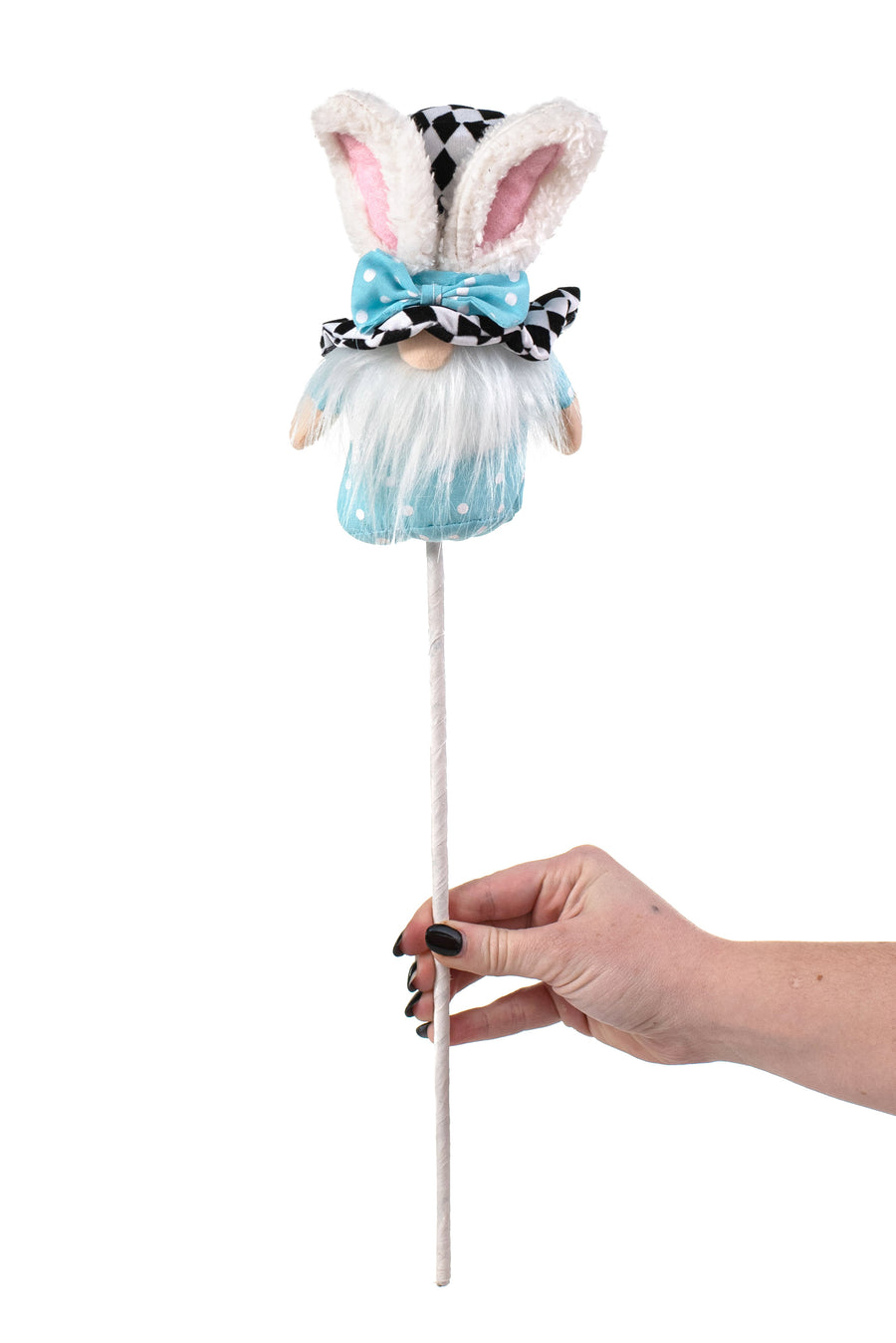 20" Bunny Harlequin Top Hat Gnome Pick: Blue detail photo 3