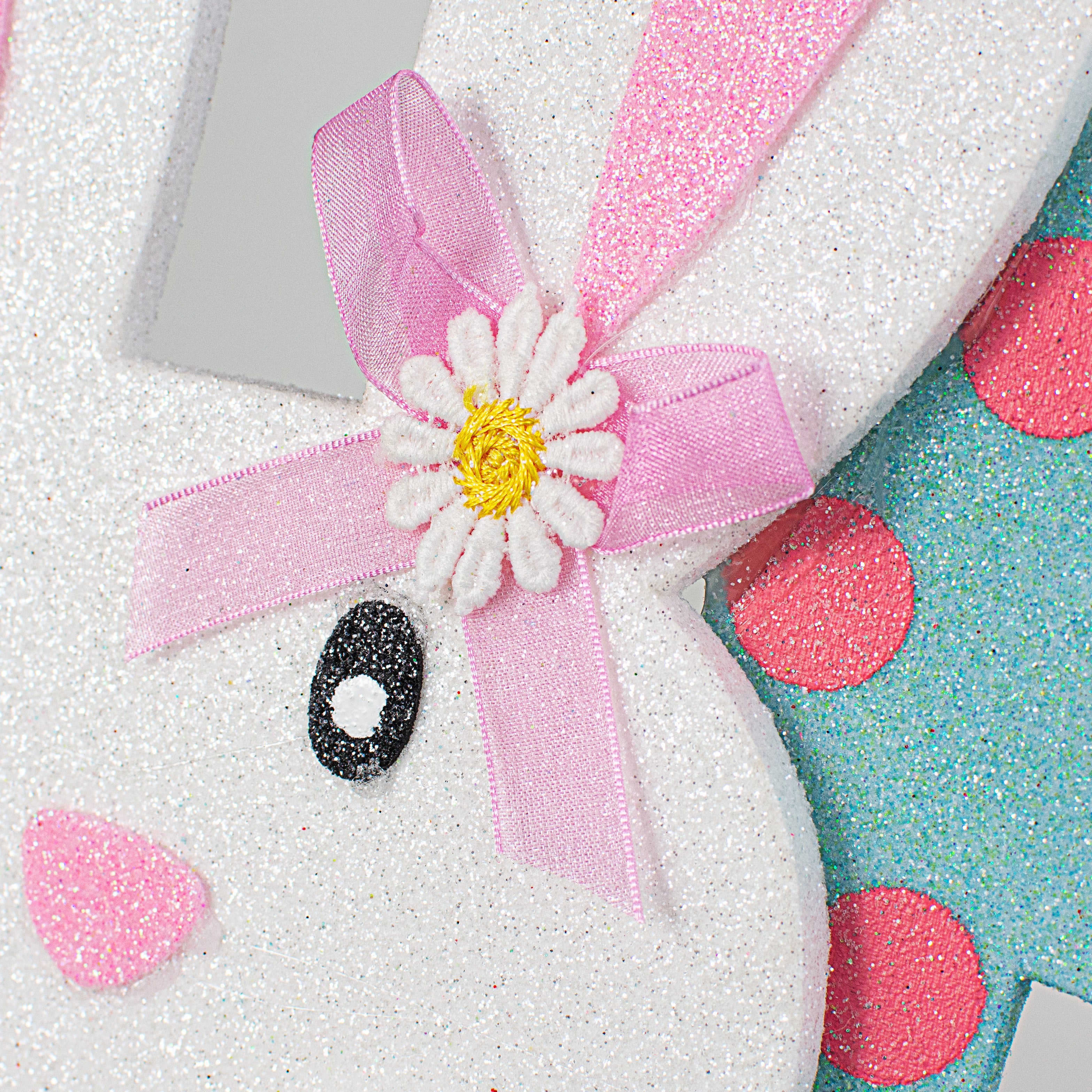 13.5" Bunny Hop Ornament: Blue & Pink detail photo 3