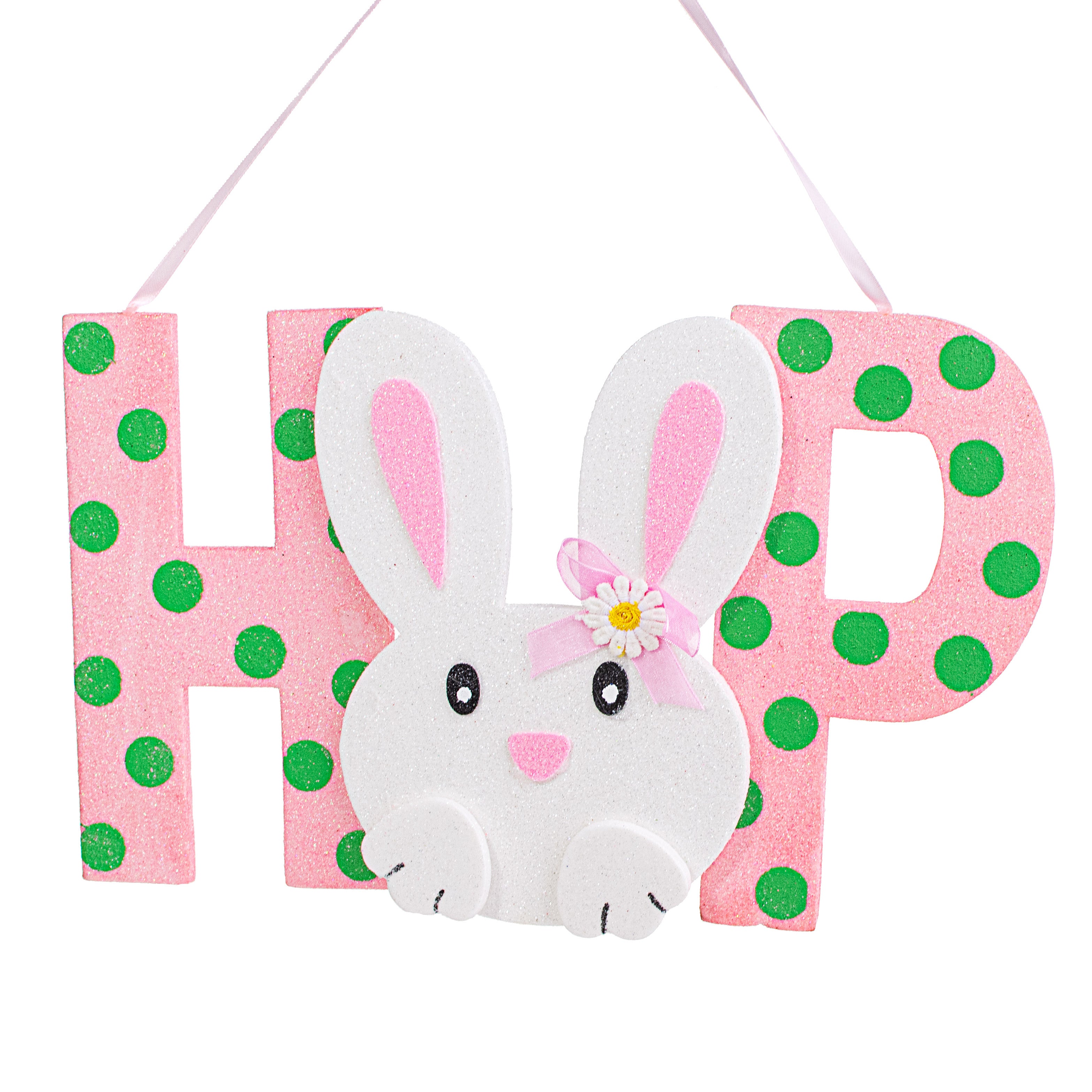 13.5" Bunny Hop Ornament: Pink & Green Item Number: 62908PKGN