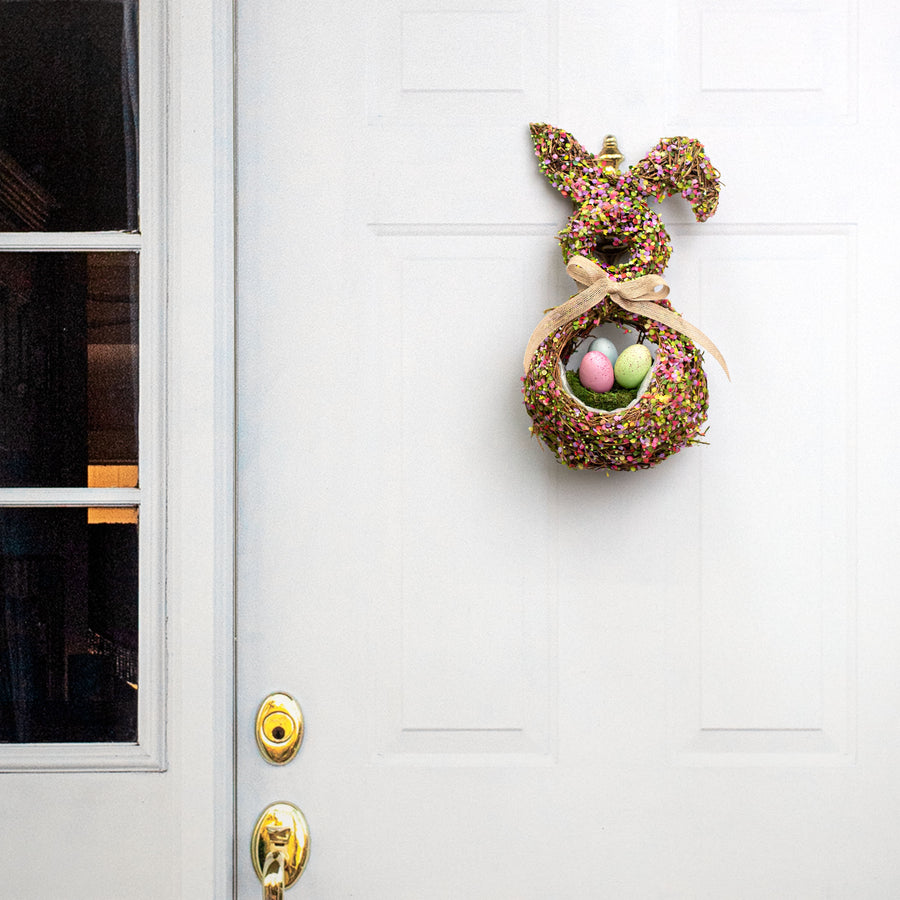 16" Bunny Rabbit Hanger: Floral Rattan Basket Lifestyle Photo