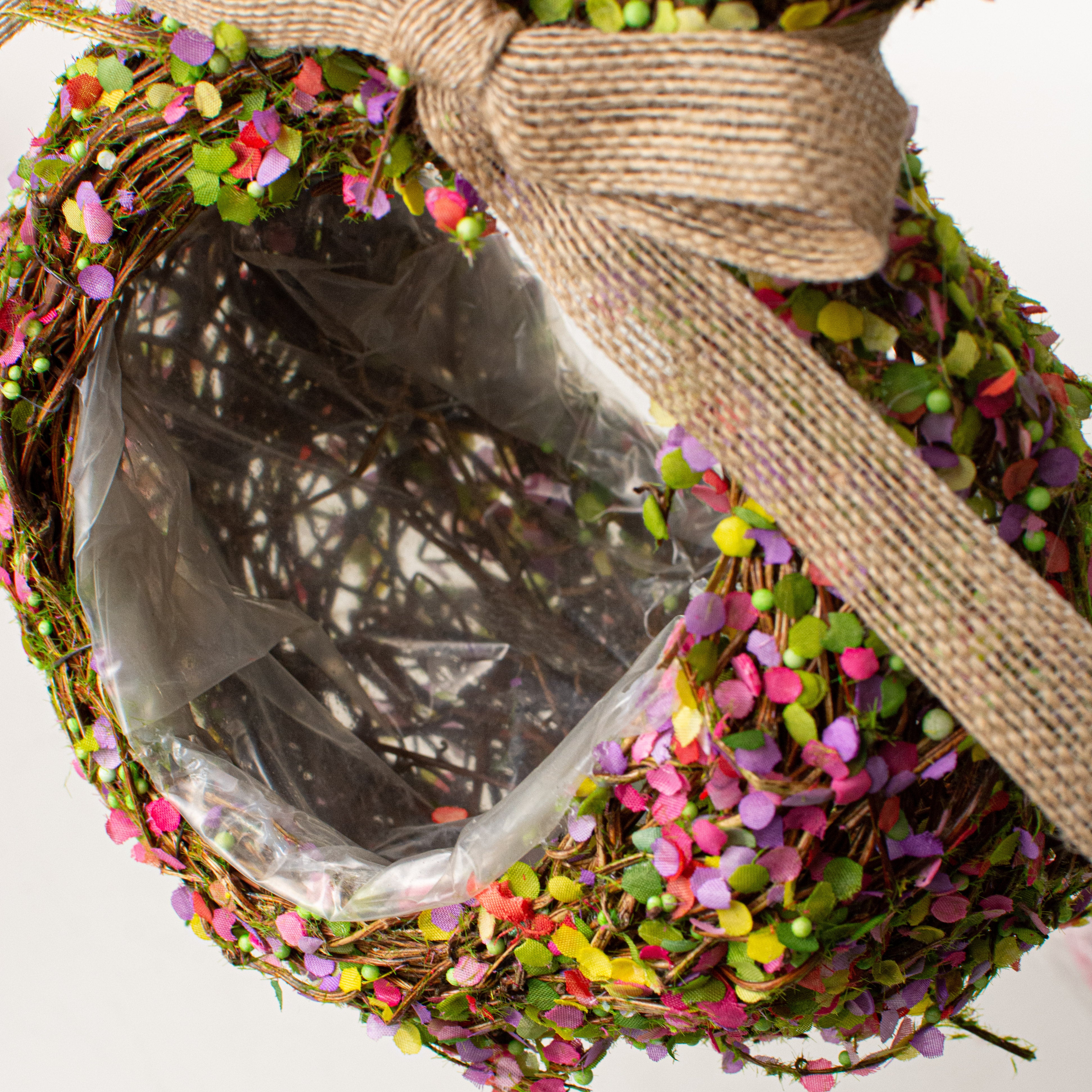 16" Bunny Rabbit Hanger: Floral Rattan Basket detail photo 3