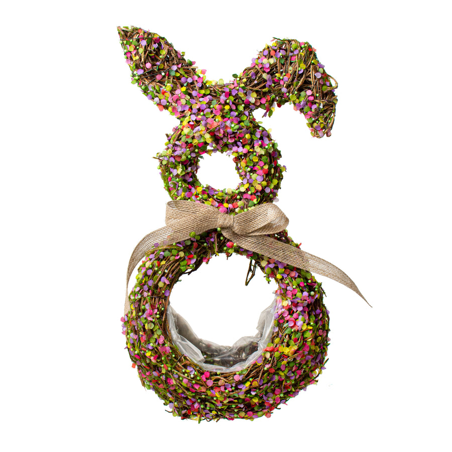 16" Bunny Rabbit Hanger: Floral Rattan Basket Item Number: HE7204
