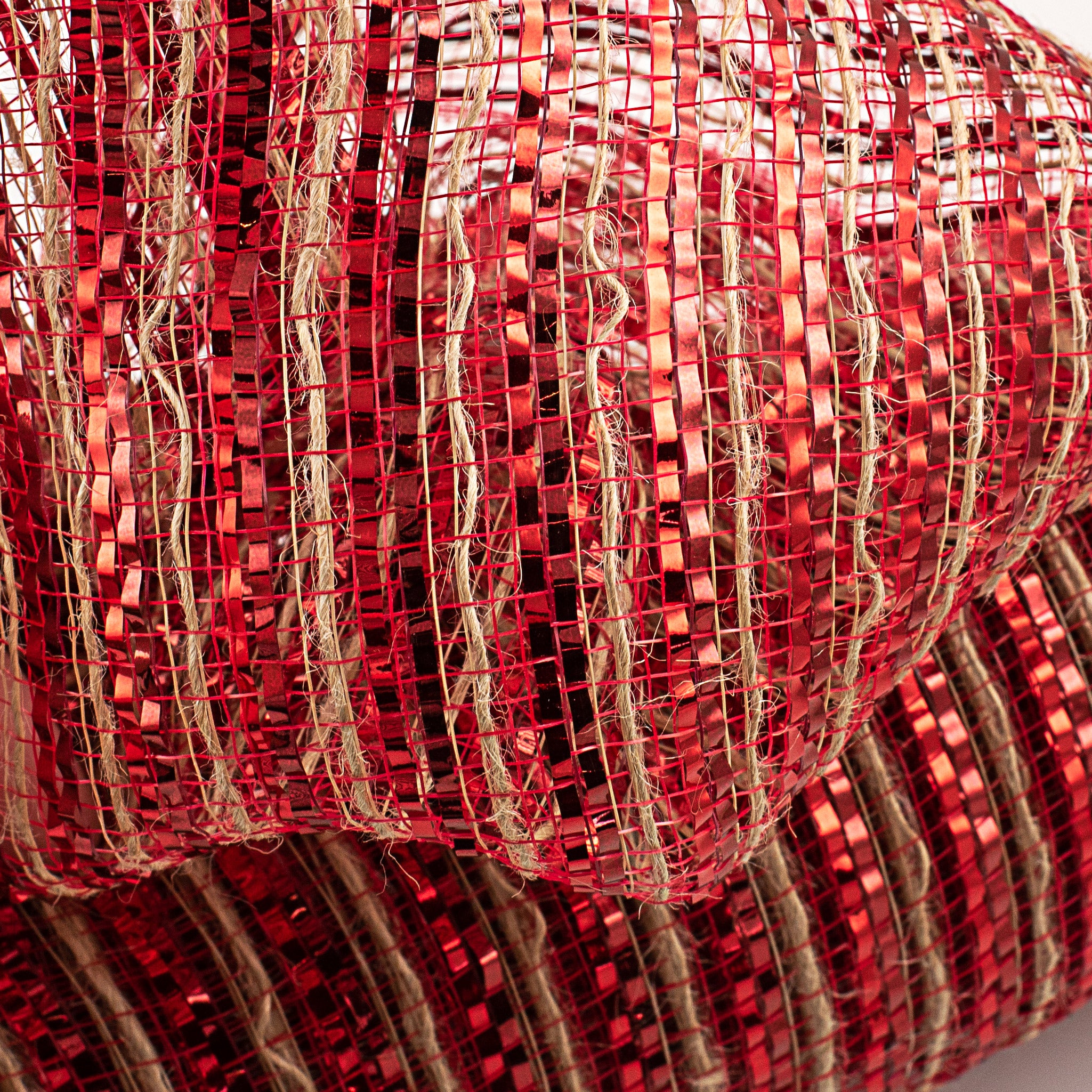 10" Burlap Deco Mesh: Metallic Dark Red Lifestyle Photo
