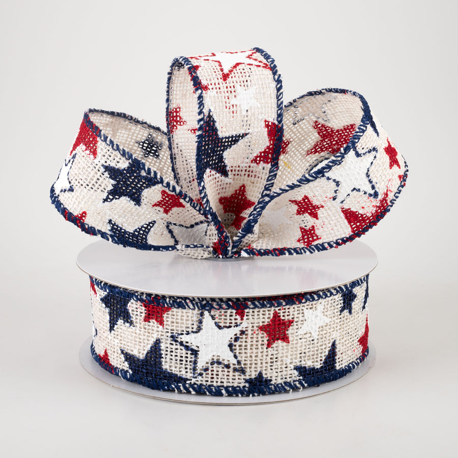 1.5" Burlap Patriotic Stars Ribbon: Cream (10 Yards) Lifestyle Photo