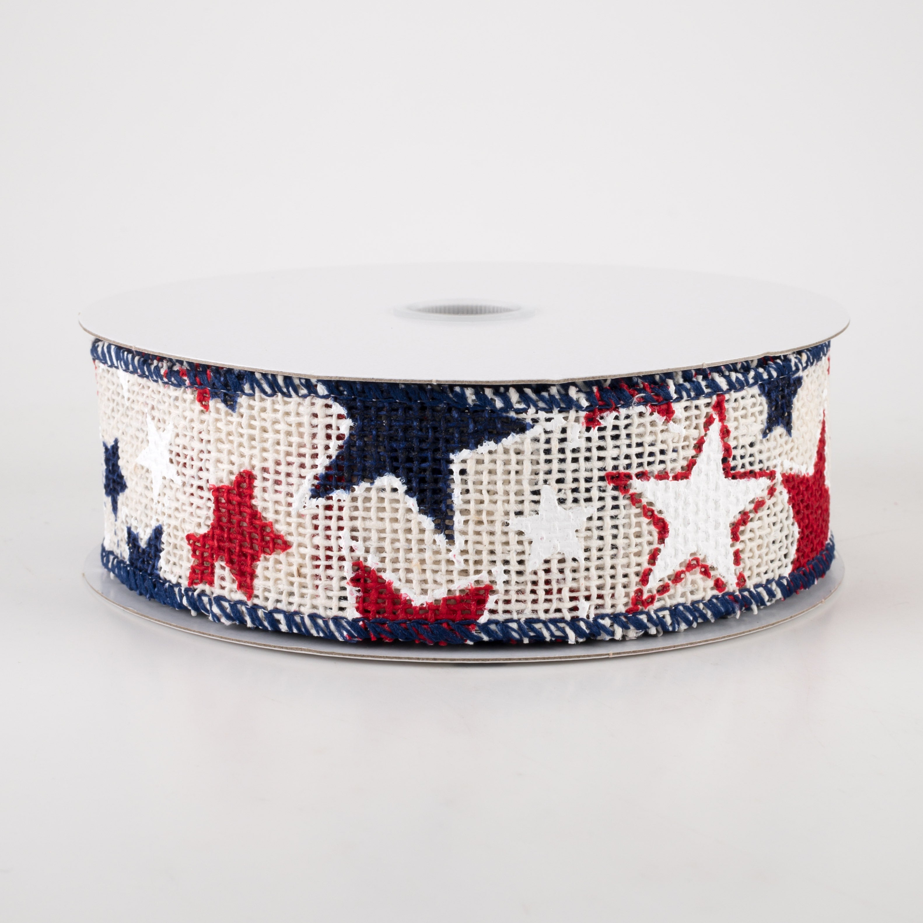 1.5" Burlap Patriotic Stars Ribbon: Cream (10 Yards)