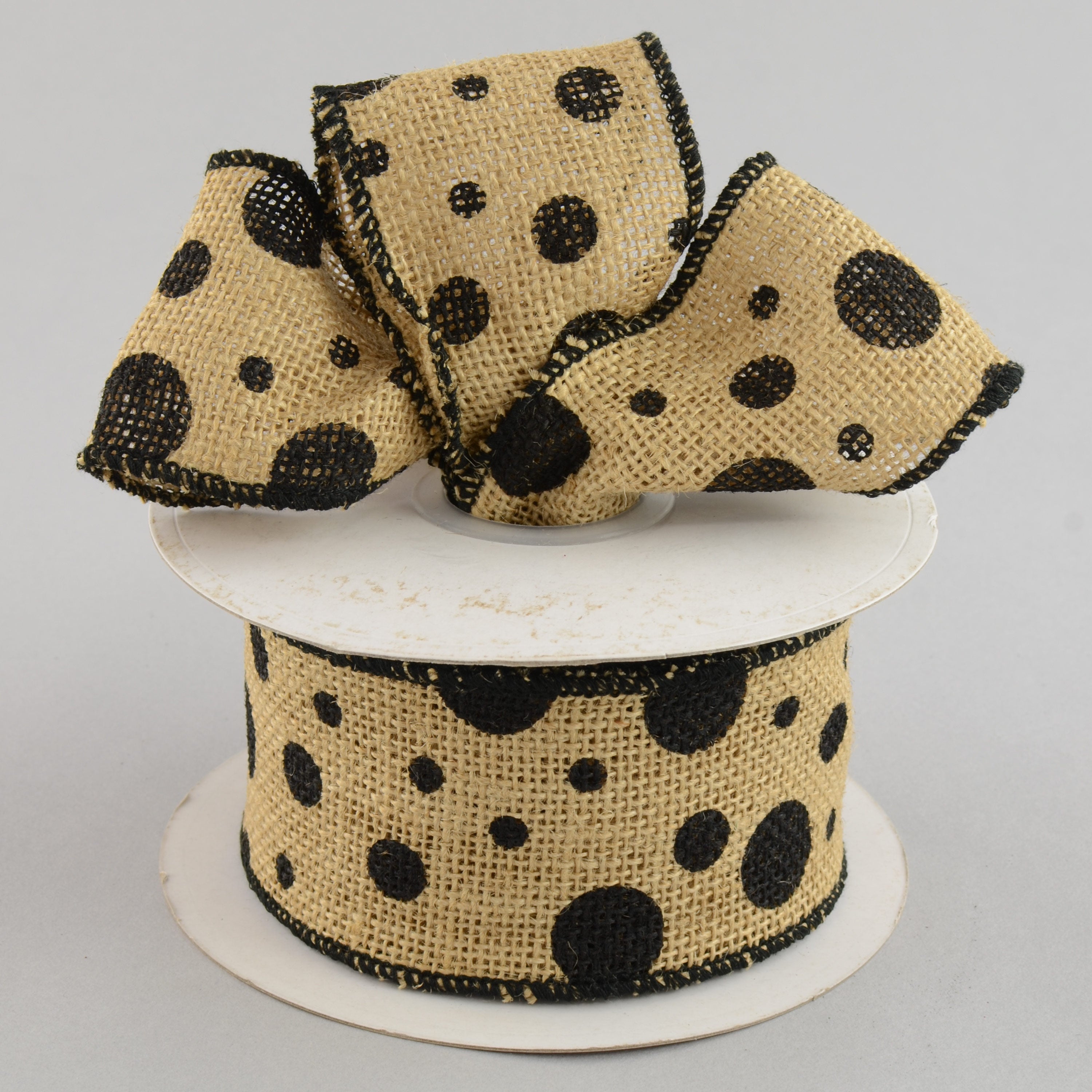 2.5" Burlap Polka Dot Ribbon: Black (10 Yards) Lifestyle Photo