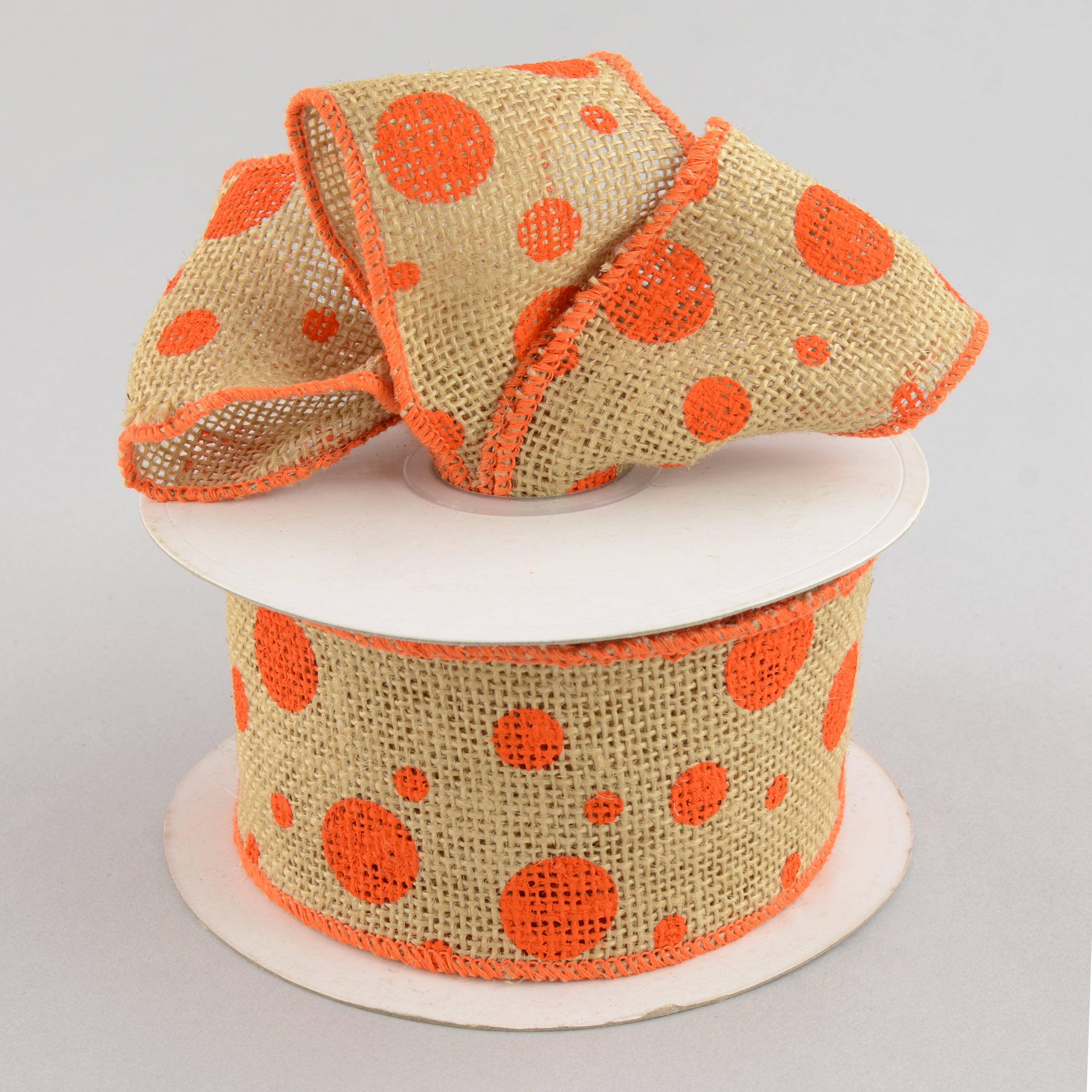 2.5" Burlap Polka Dot Ribbon: Orange (10 Yards) Lifestyle Photo