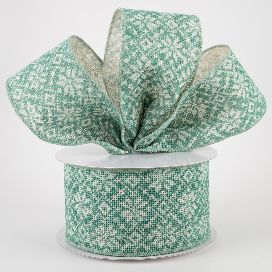 2.5" Burlap Sweater Poinsettia Ribbon: Ivory, Mint (10 Yards) Lifestyle Photo