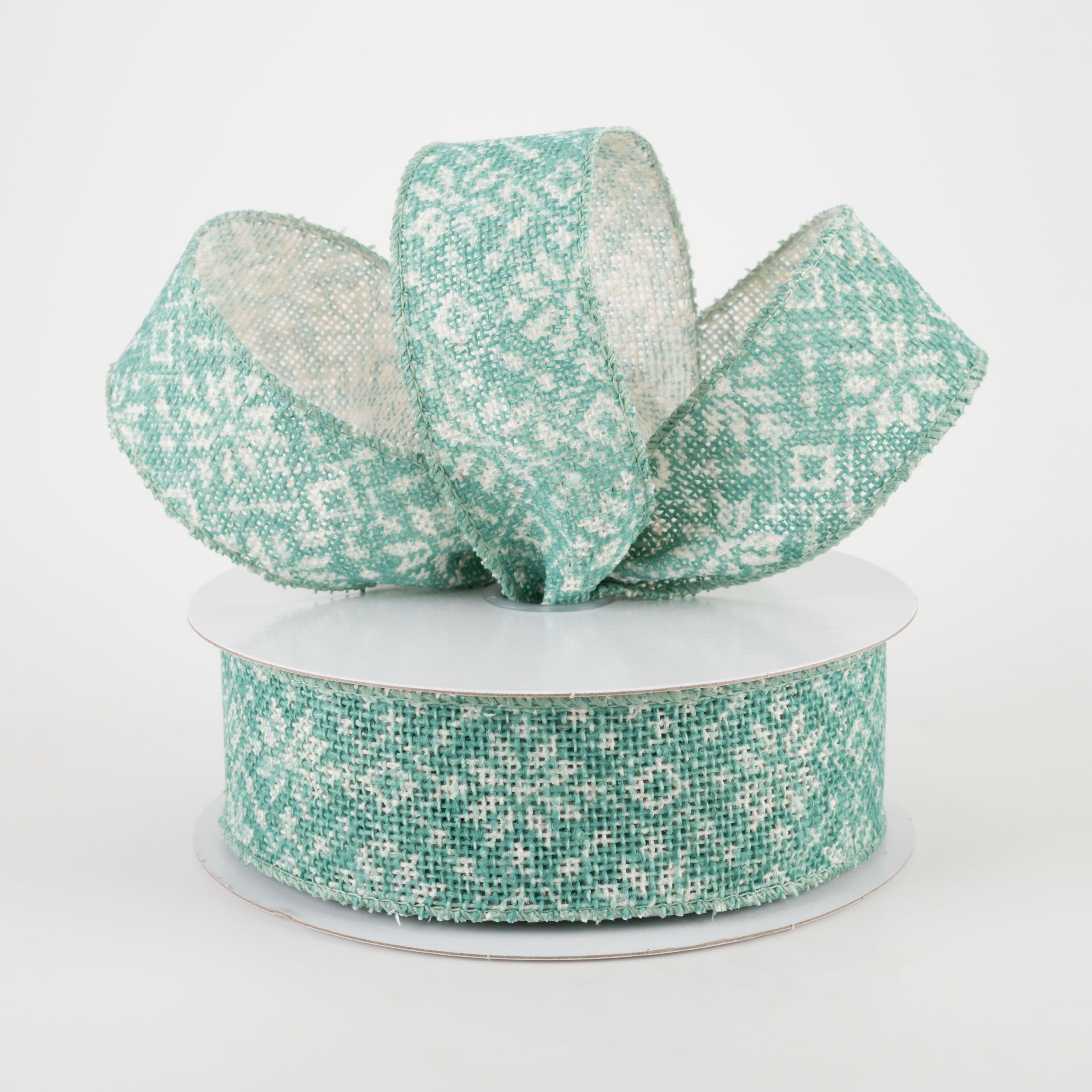 1.5" Burlap Sweater Poinsettia Ribbon: Ivory, Mint (10 Yards) Lifestyle Photo