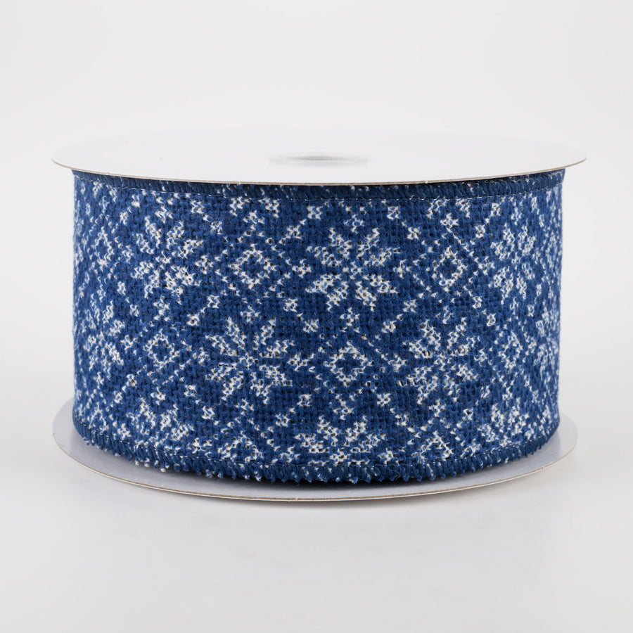 2.5" Burlap Sweater Poinsettia Ribbon: Ivory, Navy (10 Yards) Item Number: 71198-40-27