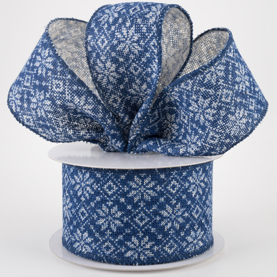 2.5" Burlap Sweater Poinsettia Ribbon: Ivory, Navy (10 Yards) Lifestyle Photo