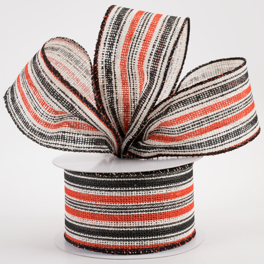 2.5" Burlap Vertical Stripe Ribbon: Ivory, Orange, Black (10 Yards) Lifestyle Photo