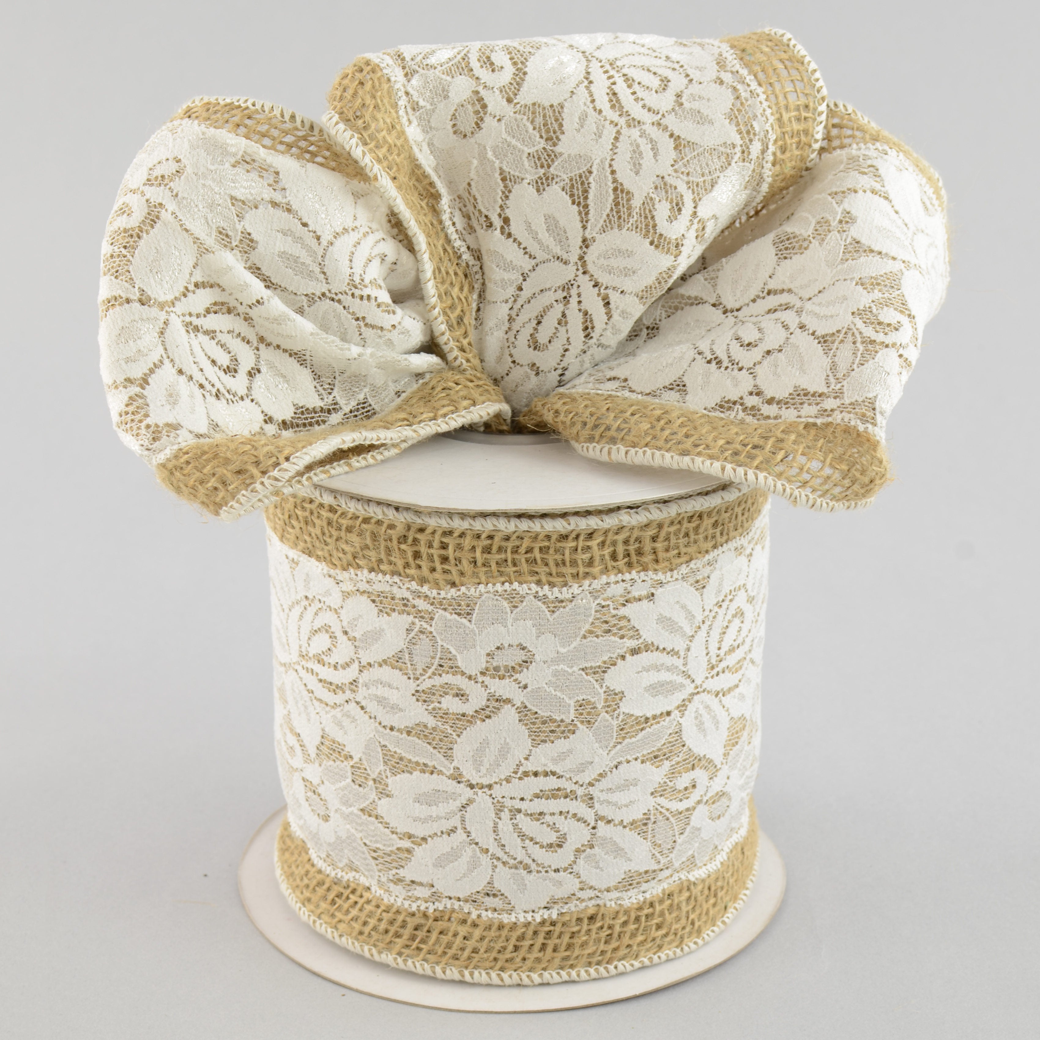 5" Burlap & White Lace Ribbon (10 Yards) Lifestyle Photo
