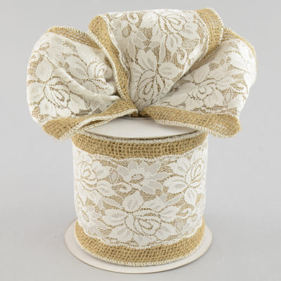 5" Burlap & White Lace Ribbon (10 Yards) Lifestyle Photo