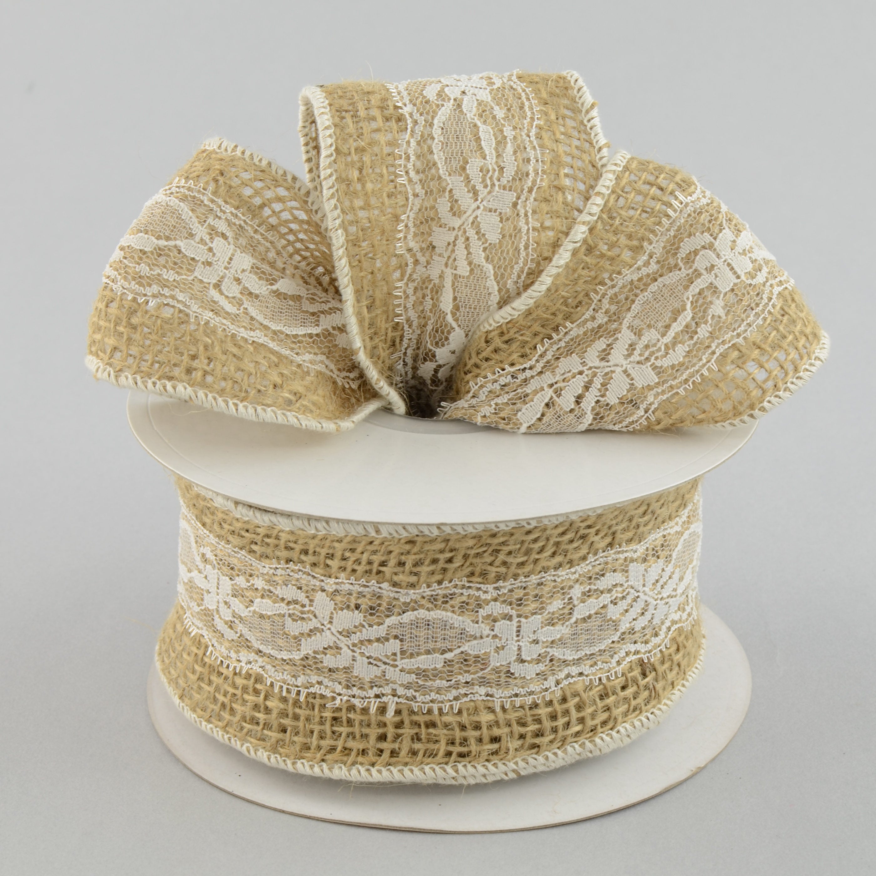 2.5" Burlap & White Lace Ribbon (10 Yards) Lifestyle Photo