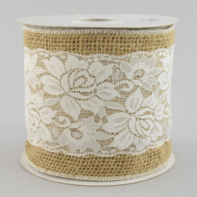 5" Burlap & White Lace Ribbon (10 Yards) Item Number: RN4734