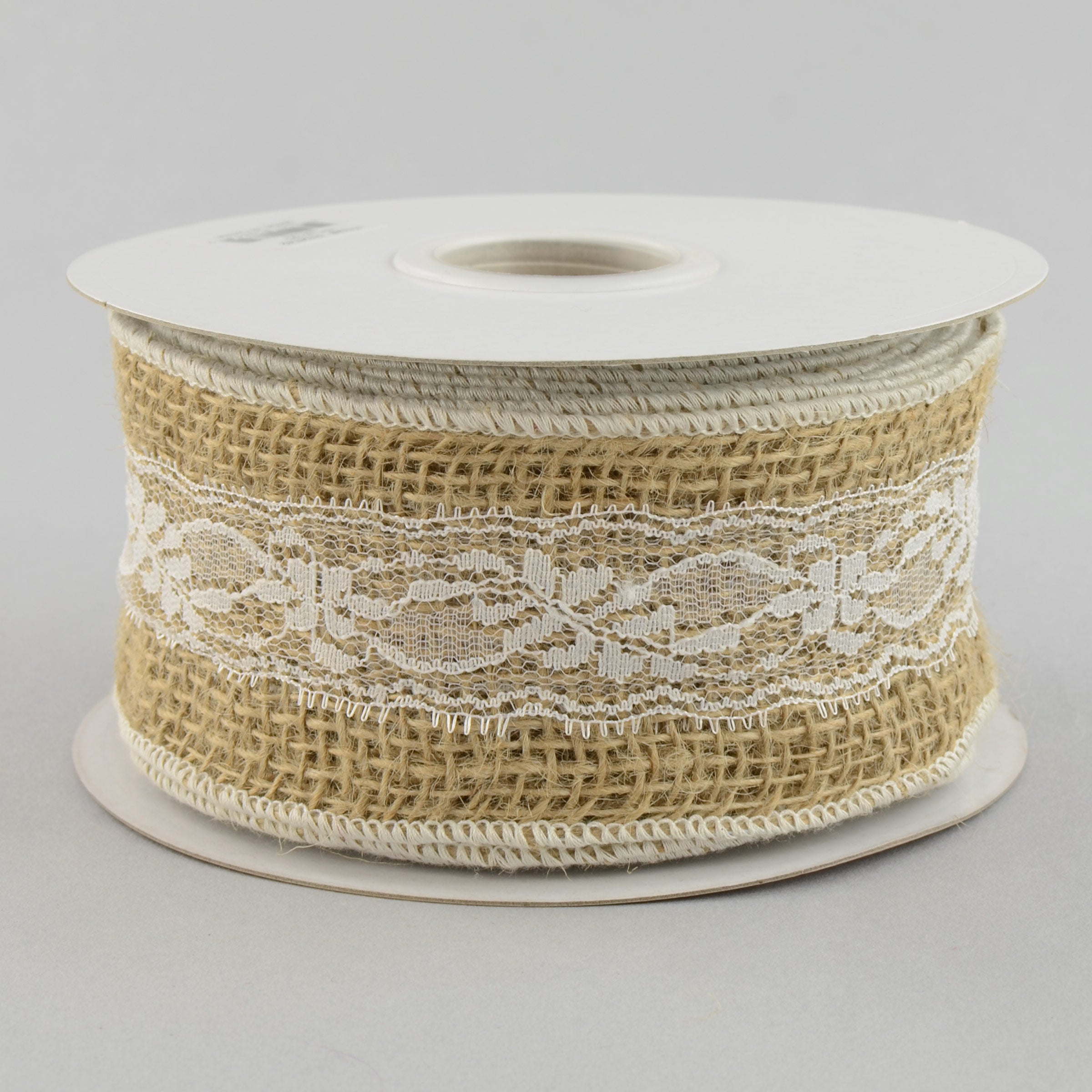 2.5" Burlap & White Lace Ribbon (10 Yards) Item Number: RN4742