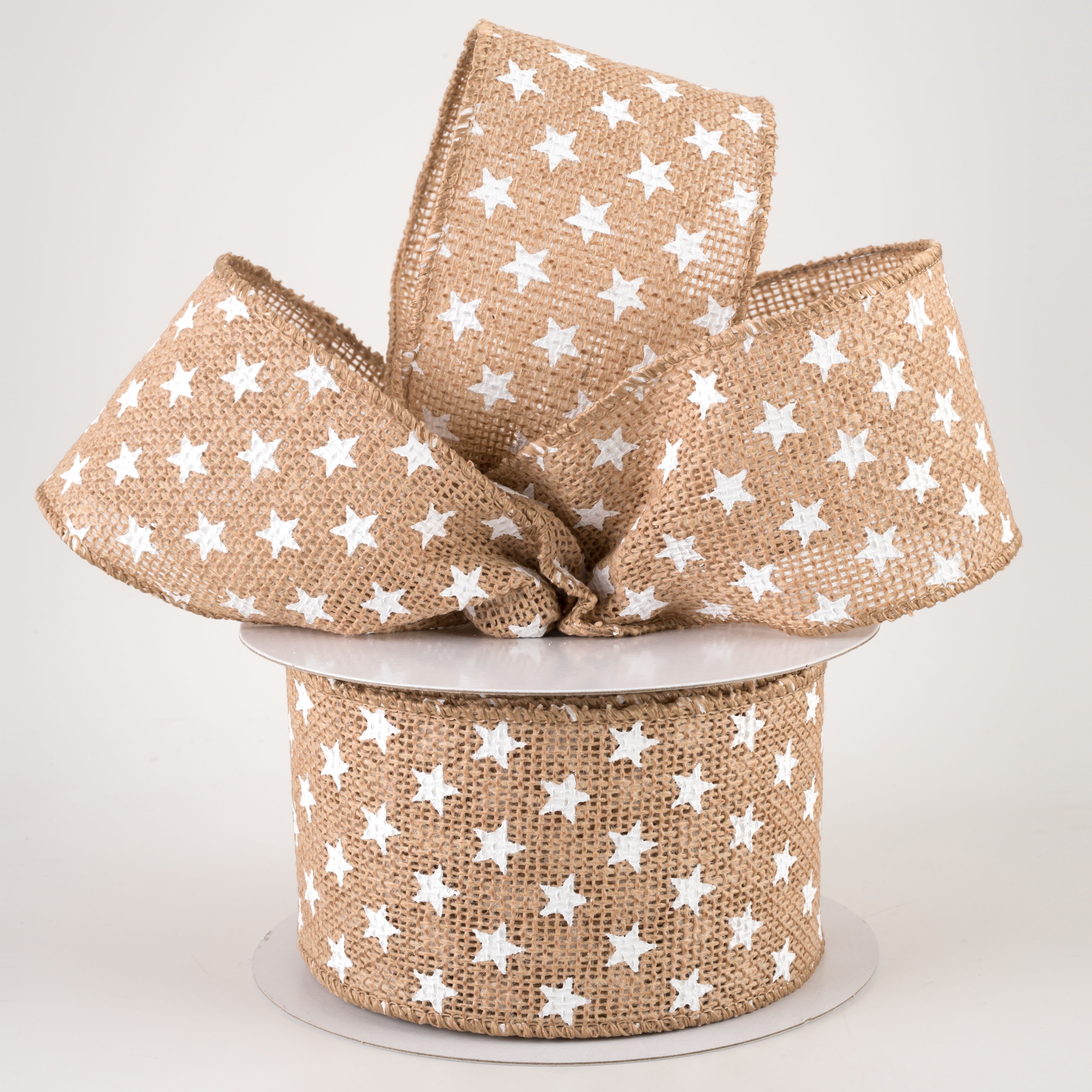 2.5" Burlap White Stars Ribbon: Natural (10 Yards) Lifestyle Photo