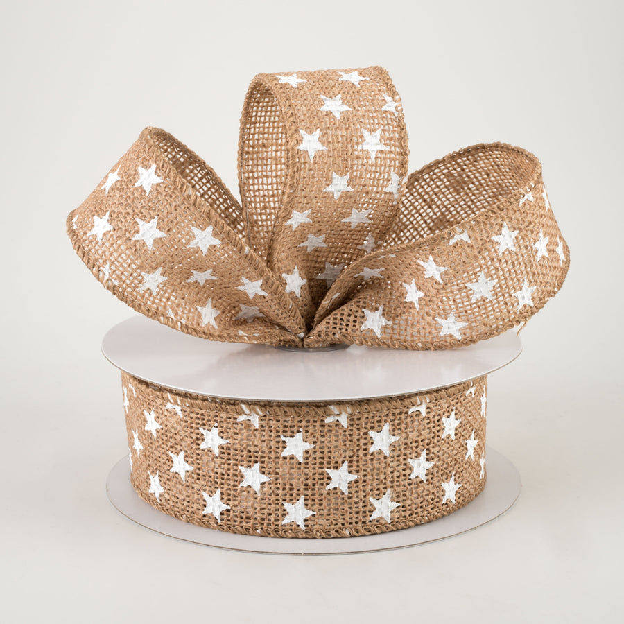 1.5" Burlap White Stars Ribbon: Natural (10 Yards) Lifestyle Photo