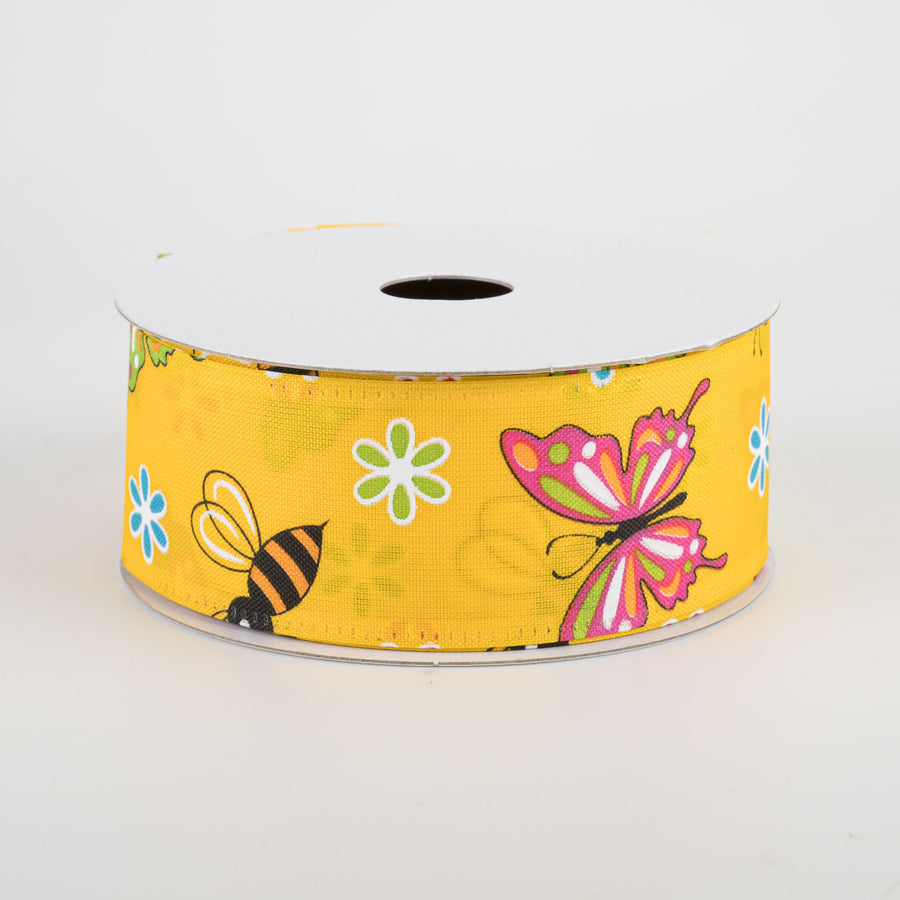 1.5" Butterflies & Bees Ribbon: Daffodil Yellow (10 Yards) Item Number: 45104-09-49