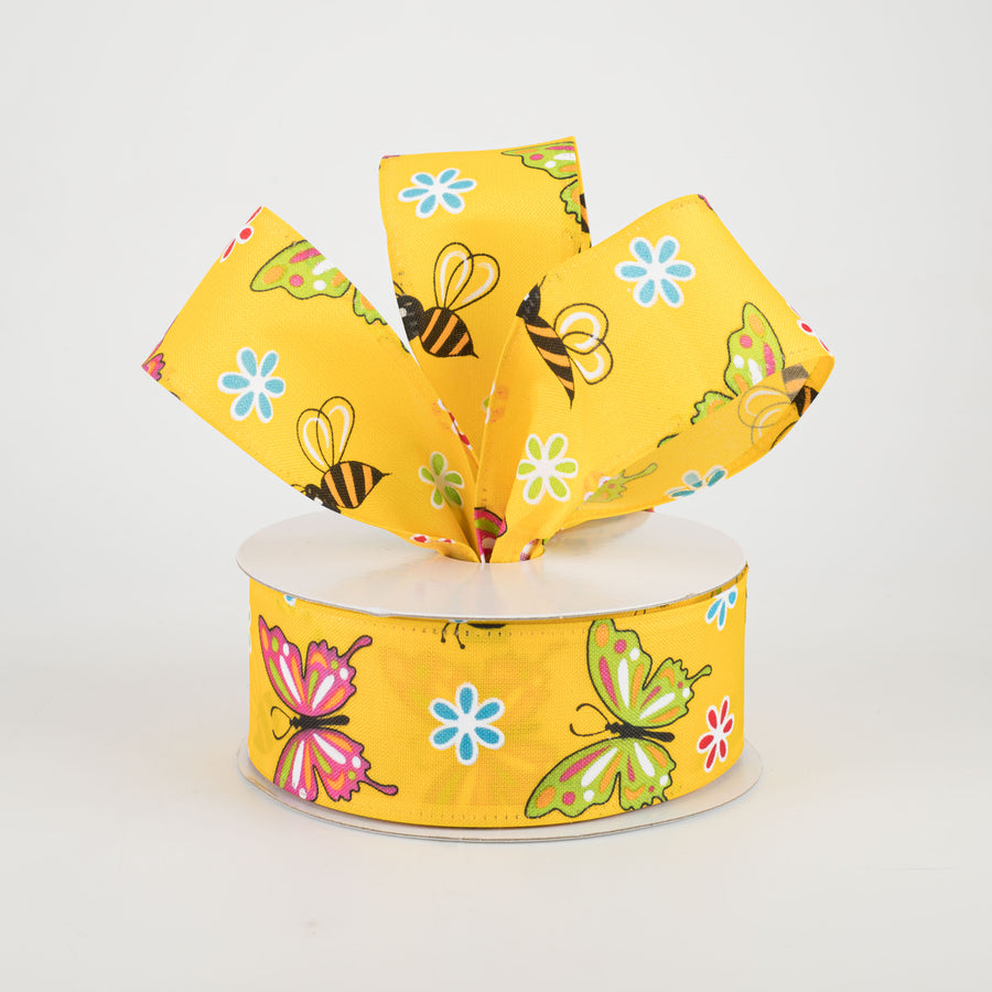1.5" Butterflies & Bees Ribbon: Daffodil Yellow (10 Yards) Lifestyle Photo